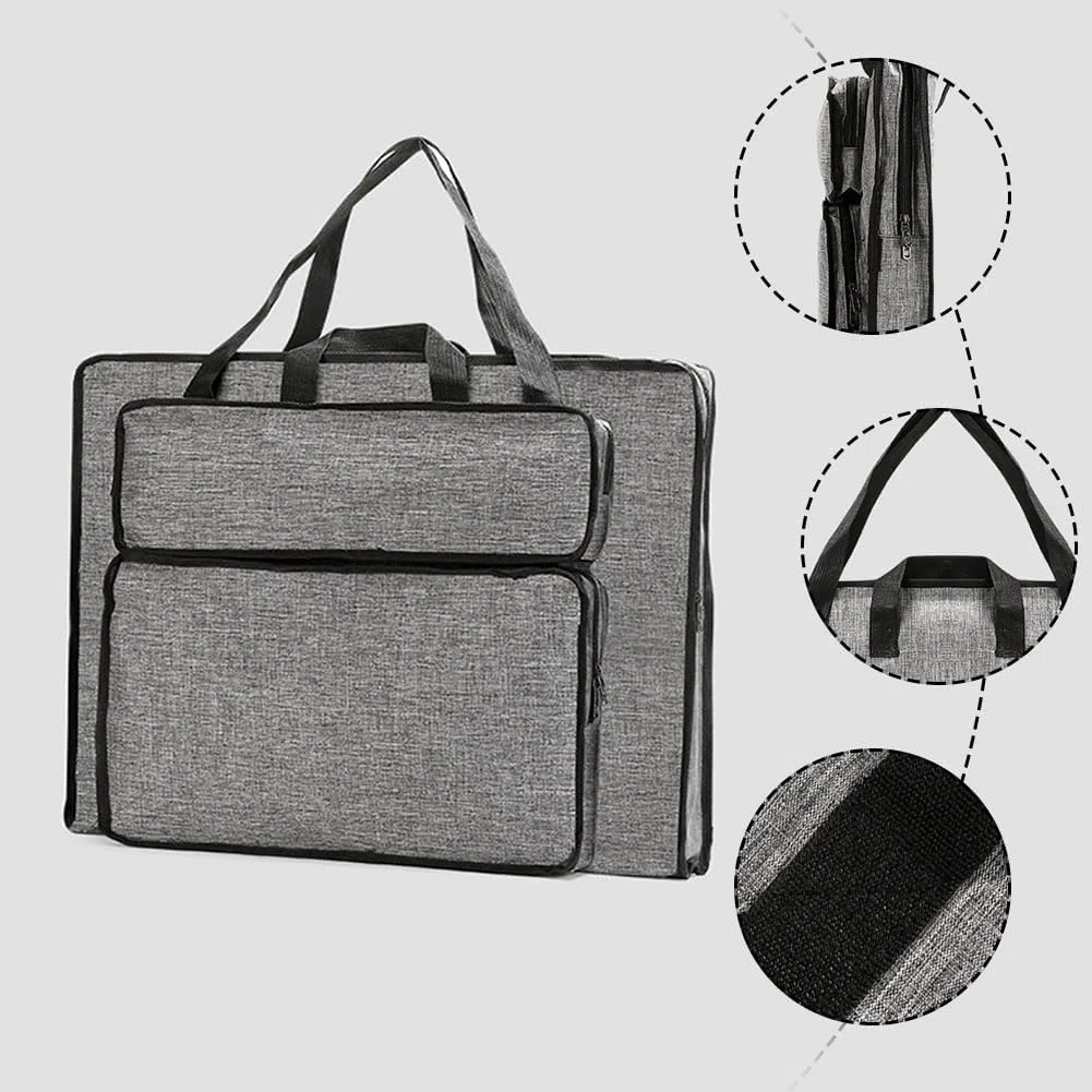 CEWROM Bolsa de dibujo A3 impermeable para dibujo y bocetos – Porfolio portátil para niños y artistas – Bolsa para dibujar, carpeta de artista, gris, 52 x 36 x 7 cm, Organizador de bolsillo