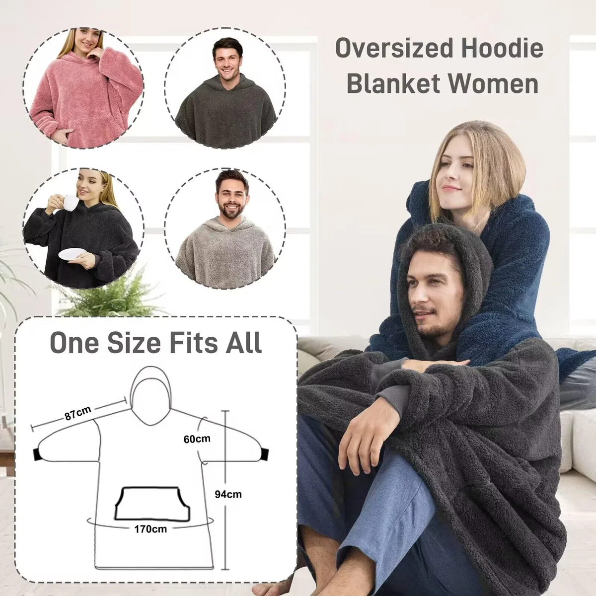 Hoodie Blanket, Oversized Sherpa Hoodie, Wearable Hoodie Sweatshirt Blanket, Super Soft Warm Comfortable Blanket Hoodie, One Size Fits All Adults Men Women Teens