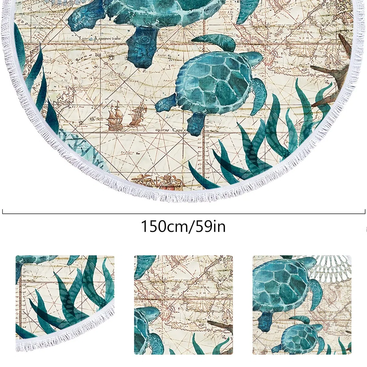 Toalla de playa redonda, toalla de playa de microfibra de tortuga marina para manta de playa, toalla de baño, esterilla de yoga, manta de camping, manta de picnic,150 cm (azul tortuga 1)