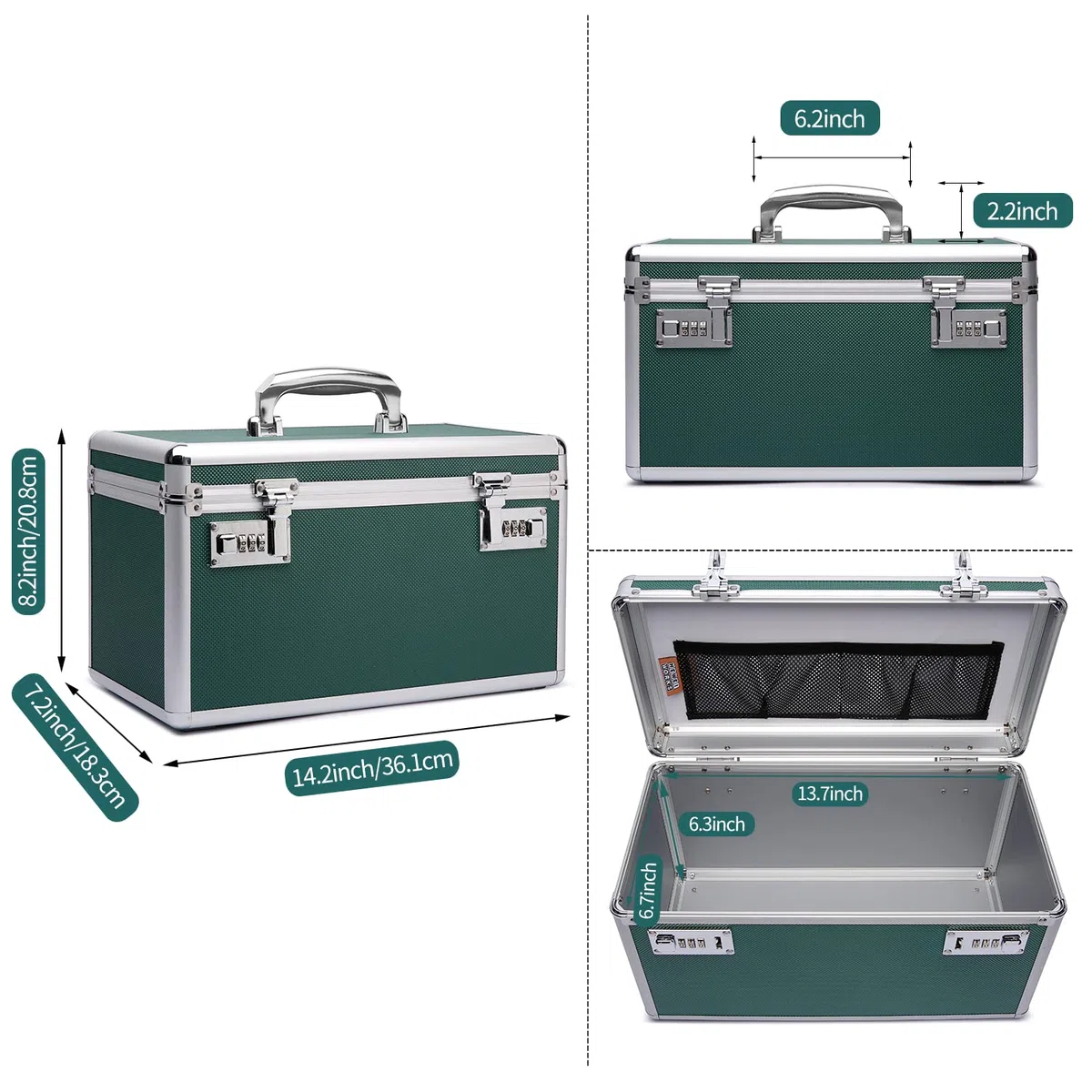Caja medicinal segura para niños, 36,1 x 18,3 x 20,8 cm, caja para medicamentos con cerradura combinada, caja medicamentos, caja medicinal, en pequeña pastillero (verde/grande)