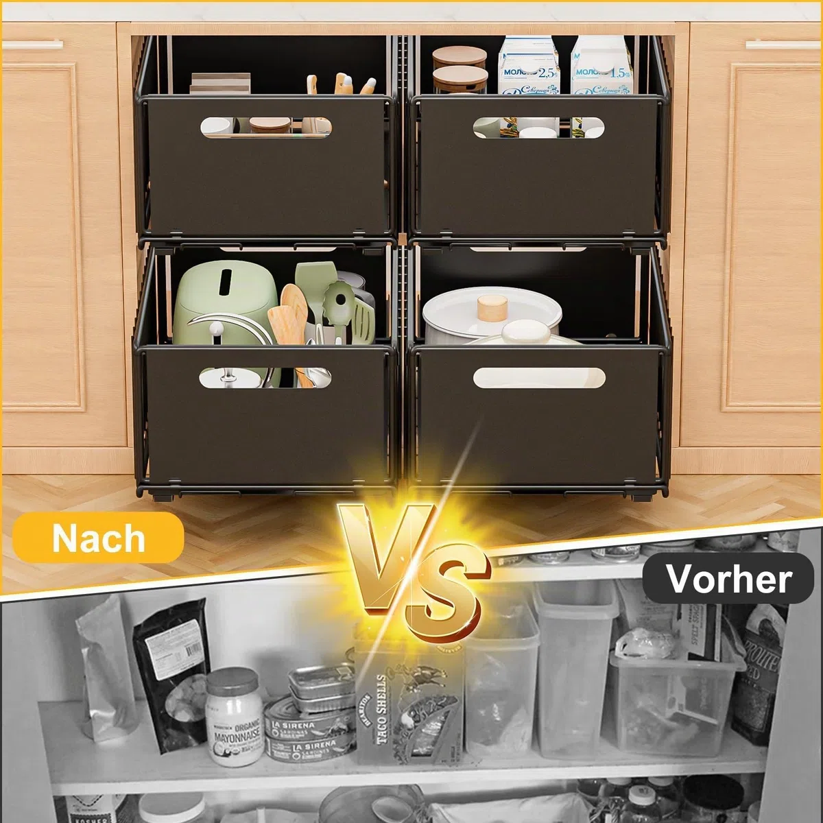 2 Piezas Cajón Telescópico Cajón de Cocina Extensible Desplegable Organizador De Gabinete Extraíble Fijo con Nano Película Adhesiva Cesta Deslizante para Cocina Sin Taladrar ni Clavar, L25*A38*H19 cm