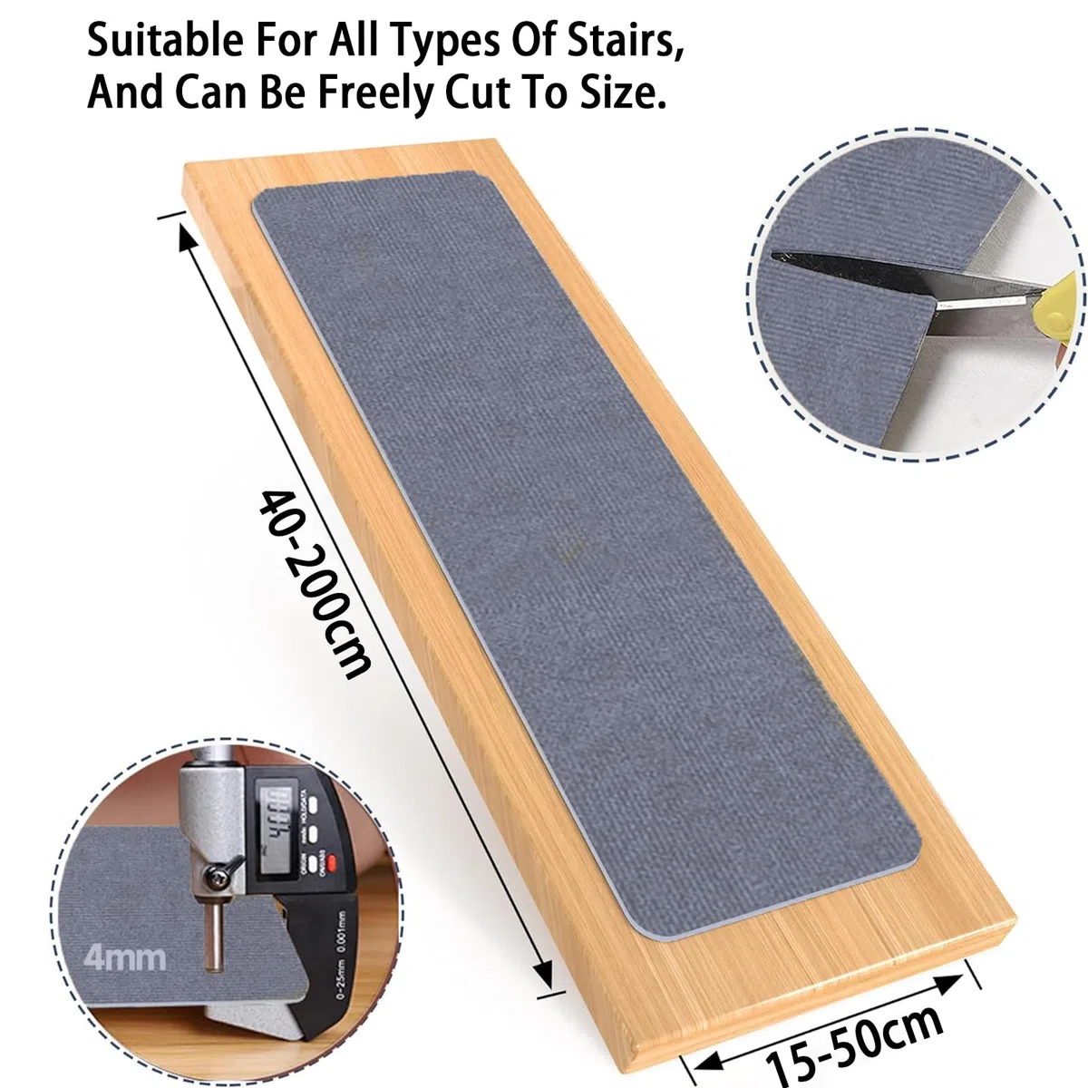 Alfombrillas antideslizantes para escaleras, 26 x 62 cm, TPE, reutilizables y cortables, juego de 5 unidades, perfectas para niños y seguridad en el hogar, cubiertas de escaleras interiores