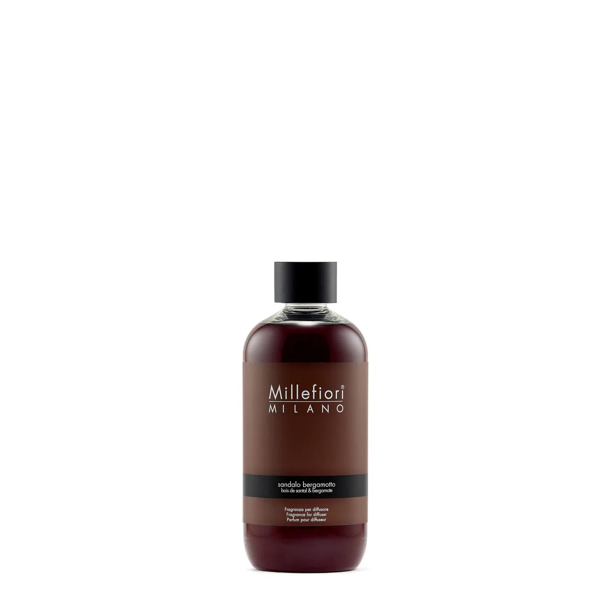 Millefiori Milano Recarga para Difusor de Varillas 250 ml Sandalo Bergamotto – Aroma Amaderado Especiado con Bergamota, Sándalo y Notas Cálidas (Cristal, 6 x 6 x 14 cm), Color marrón