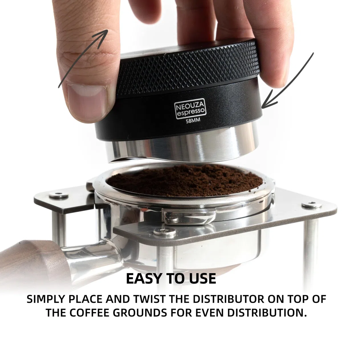 NEOUZA Distribuidor adaptable de gravedad de café para portafiltro espresso, herramienta de distribución por gravedad, distribuidor de nivelación automática, nivelador con base en forma de S (51 mm)