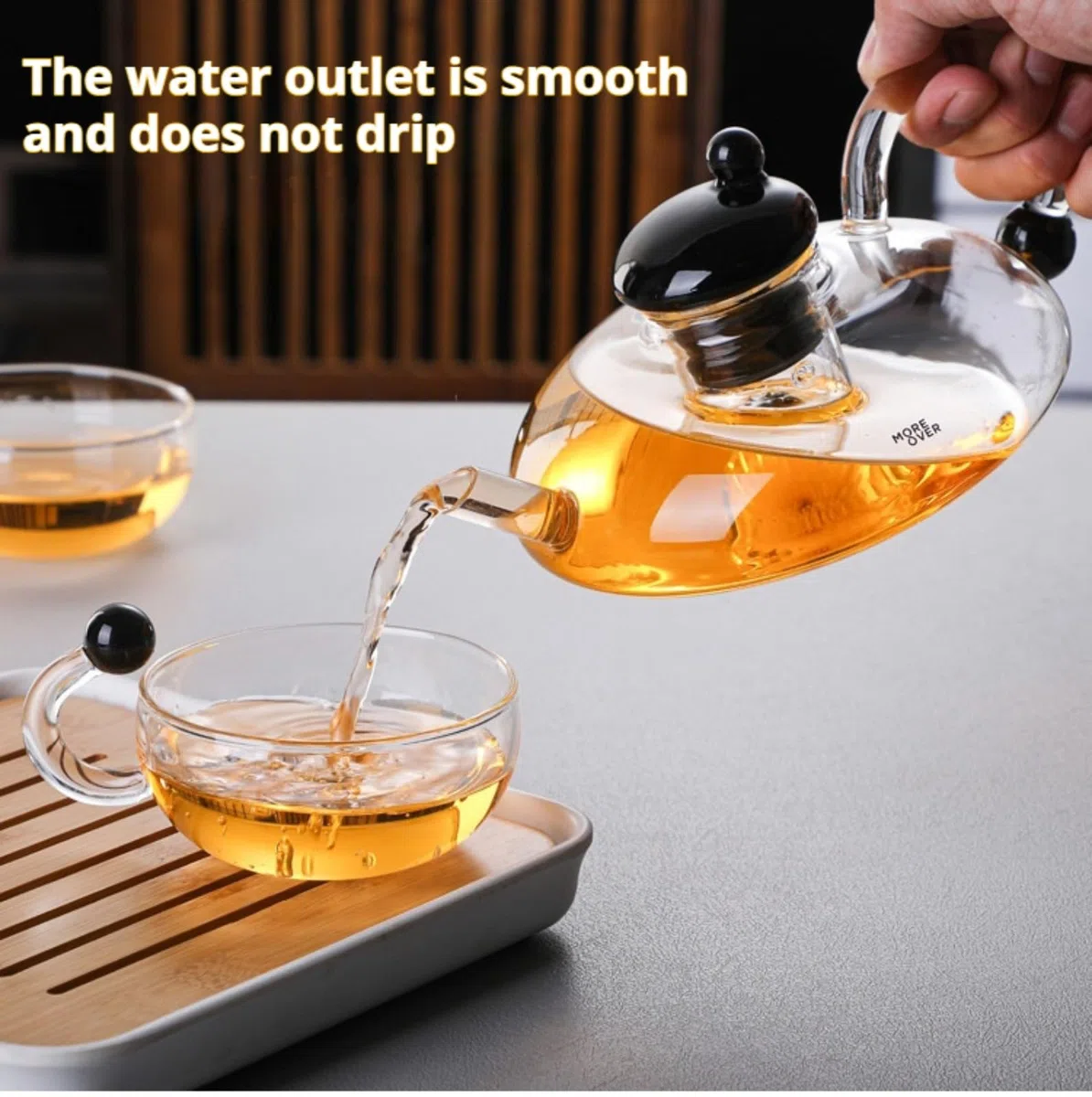Tetera de 700 ml, juego de tetera de vidrio calentable, con infusores, para té suelto, tetera de cristal (1 olla + 2 tazas de té)