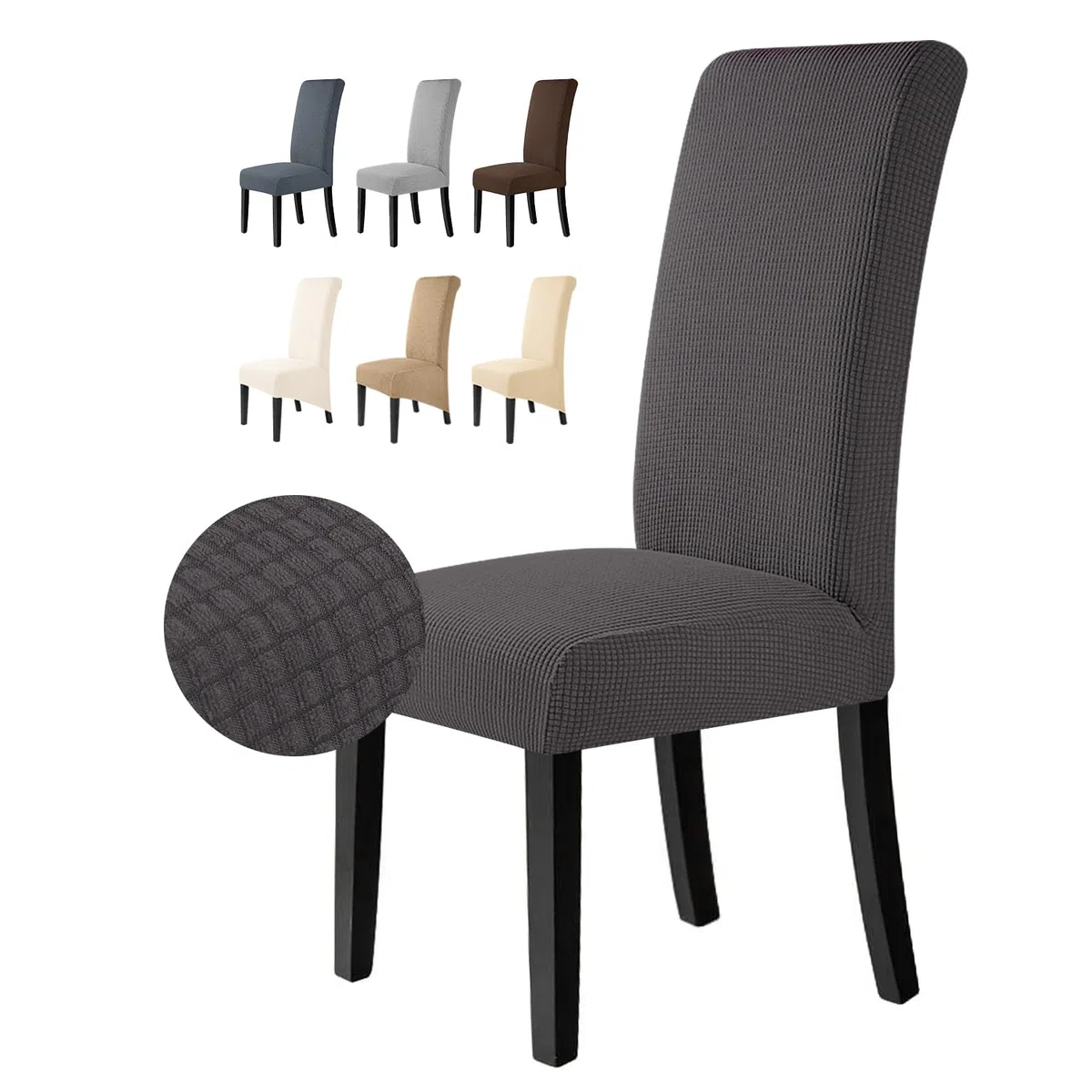 Fundas para sillas 6 Piezas Fundas de Sillas de Comedor Elástico Jacquard Cubiertas de Silla Funda de Silla elástica Fundas Sillas para Decoración de Fiesta (Gris Carbono, 6 Piezas)-M