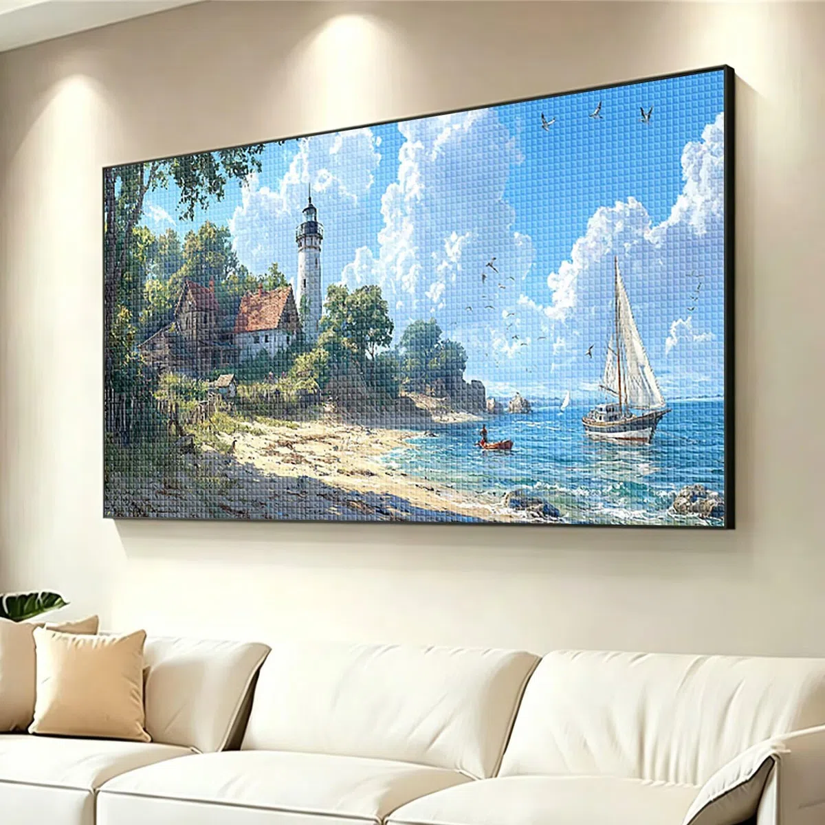 Diamond Painting Grande 200x100cm Faro Diamond Painting Adultos, DIY Océano Pintura de Diamante Manualidades Adultos, 5D Cuadrado Rhinestone Bordado Punto de Cruz para Home Decoration Regalo 0J-893