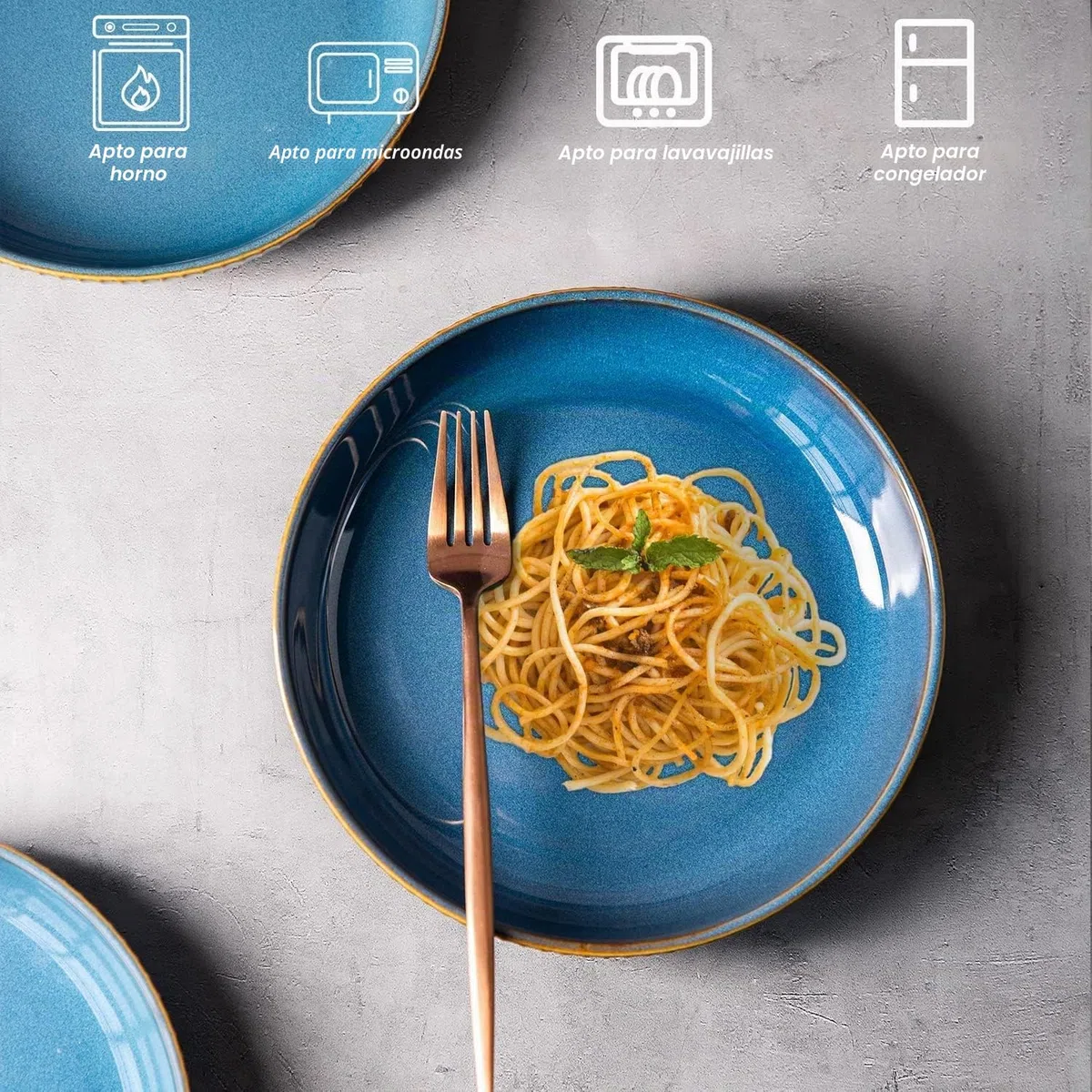 CSYY 21 cm Platos Hondos, 4 azules Platos para pasta, Platos Juegos de Porcelana, 1000 ml Platos llanos Platos para Ensalada Juegos