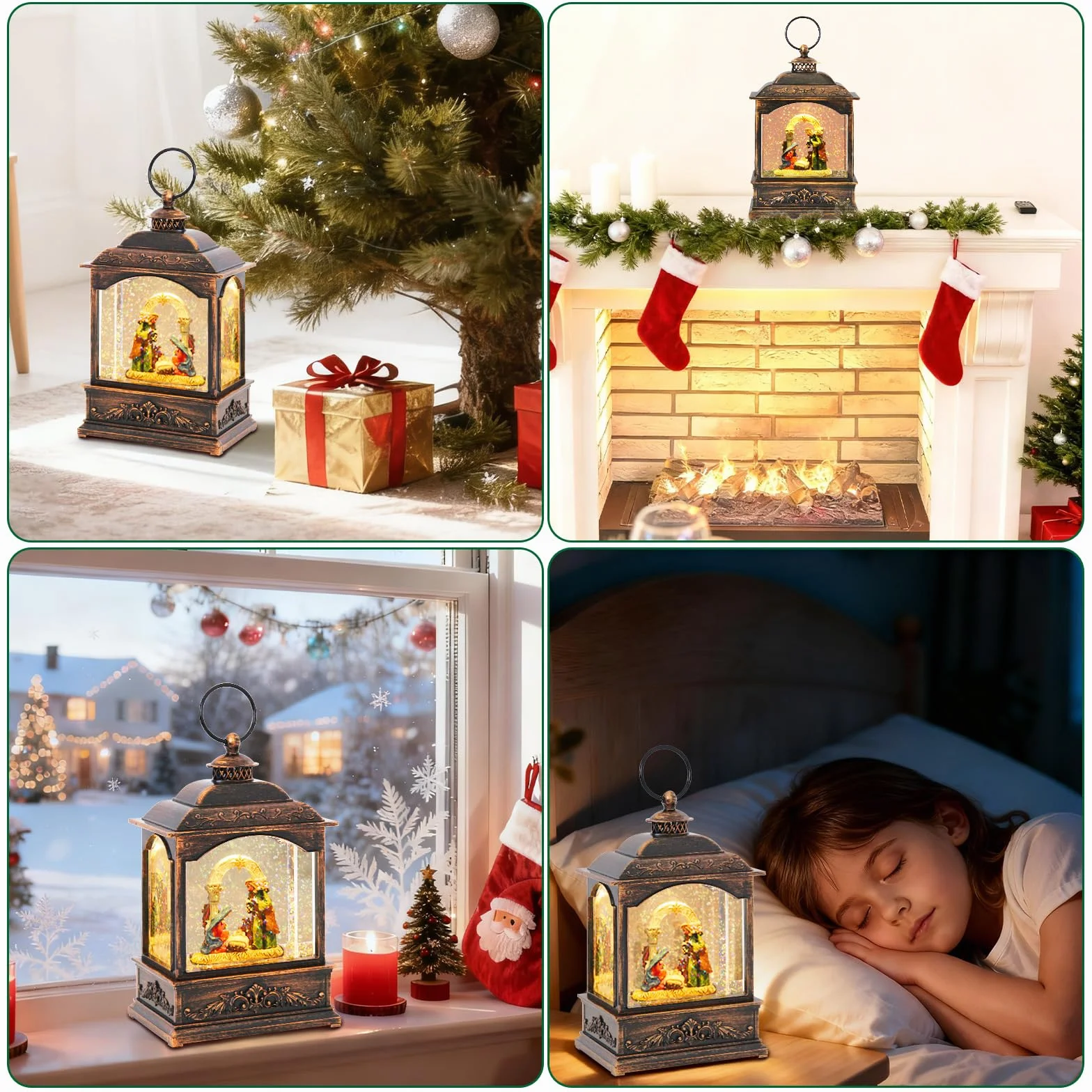 Globo de Nieve de Navidad, Linterna Musical con Belén, Bola de Agua Linterna Led para Decoración Navideña, Función de Temporizador, 21cm, Alimentación por USB o Batería