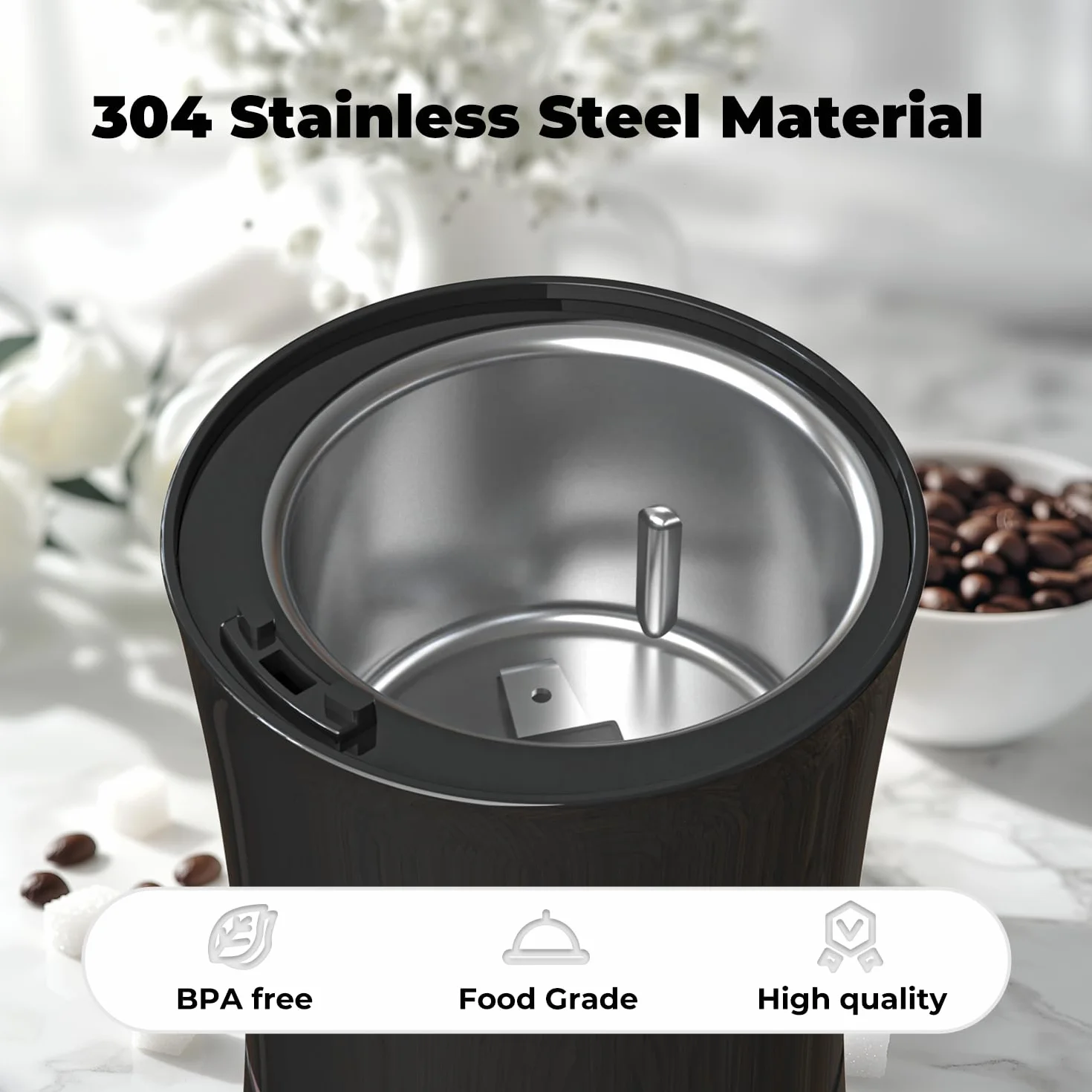 KYG Molinillo de Café Eléctrico para Granos Espresso, Frutos Secos y Granos, Potente Molinillo de Café Compacto Funcionamiento con un Solo Toque y Cuchillas de Acero Inoxidable 200w Negro