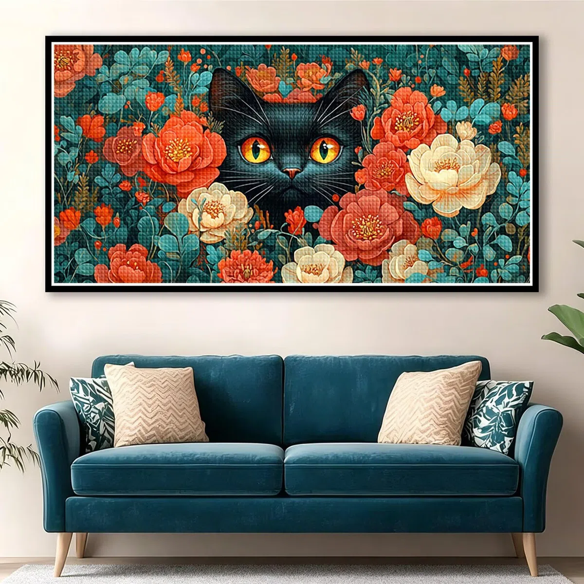 Diamond Painting Adultos Flor Pintura Diamante, Gato Diamond Painting 5D Completo, DIY Cuadrado Cristal Bordado Punto de Cruz Cuadros de Diamantes para Decoracion Hogar, Regalo Mujer 180x90cm 0J-116