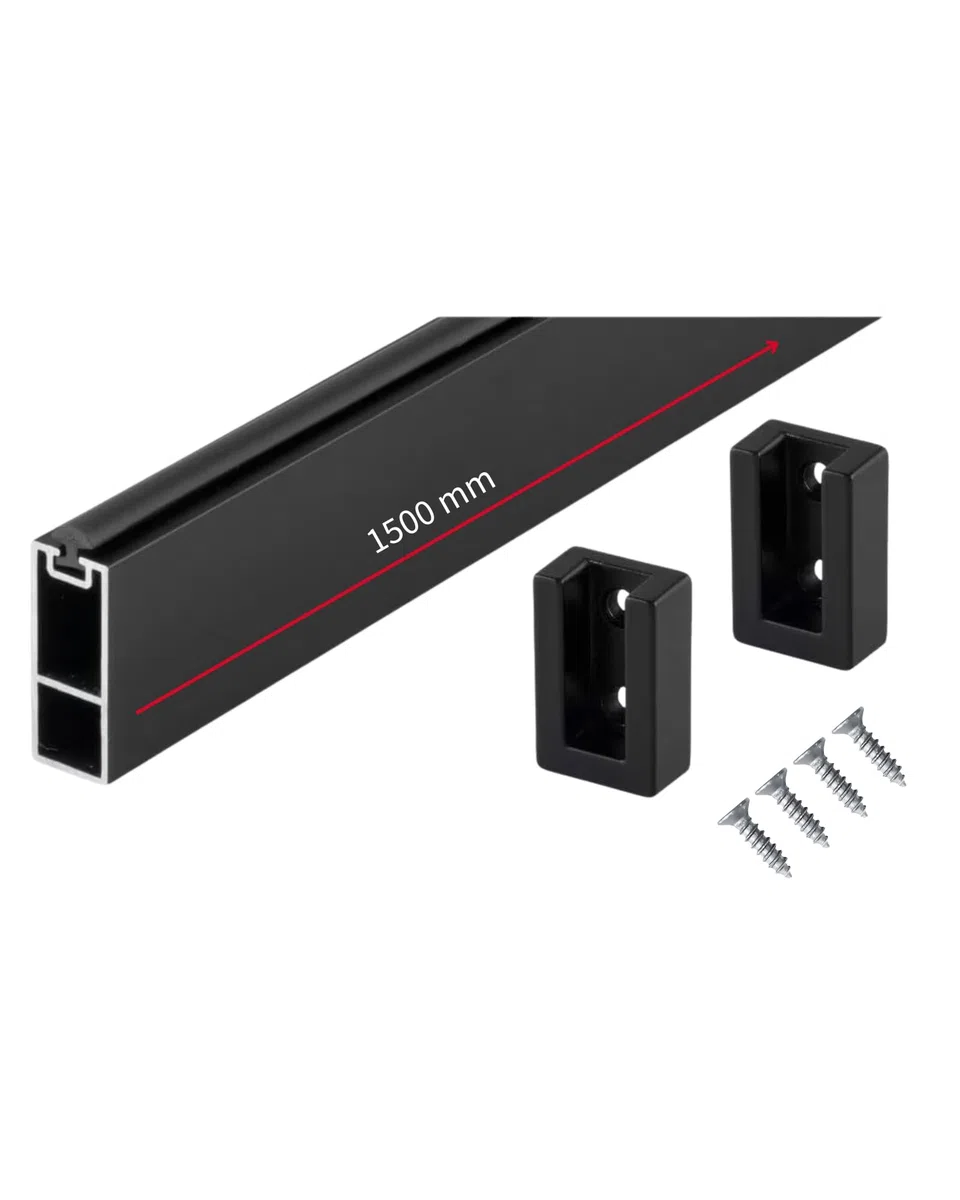 Gedotec Barra para colgar ropa, color negro mate, 1500 mm, barra para armario con revestimiento de goma, barra cuadrada para colgar ropa de pared de 30 x 12 mm, 1 juego de tubos de armario con