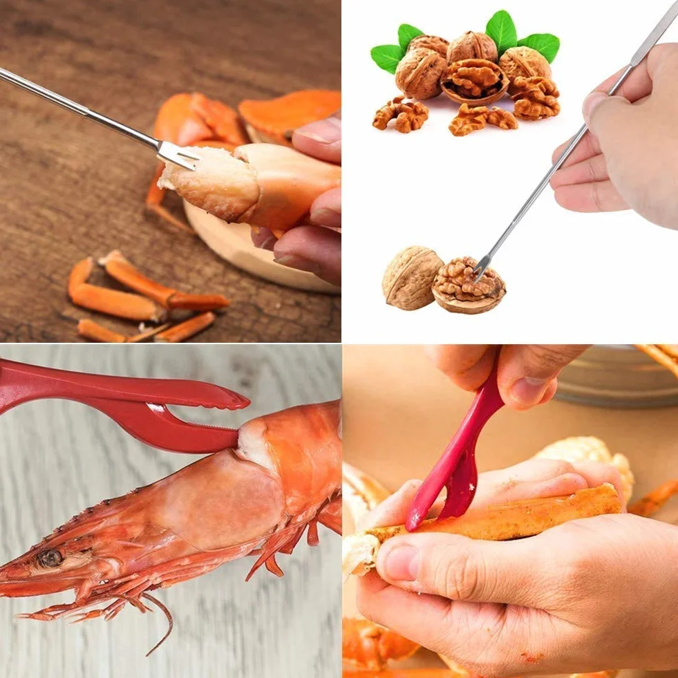 Artcome Juego de 21 herramientas de mariscos – 6 galletas de cangrejo, 6 conchas de langosta, 6 tenedores de cangrejo, 2 tijeras de mariscos y 1 bolsa de almacenamiento