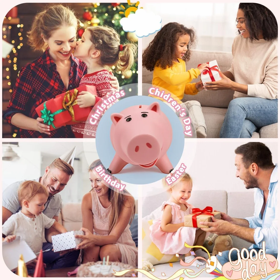 Hucha Hamm Toy Story Alcancía Ahorro de plástico Hucha para niños y Adultos Regalo de cumpleaños con Paquete Lindo, Alcancía Rosa