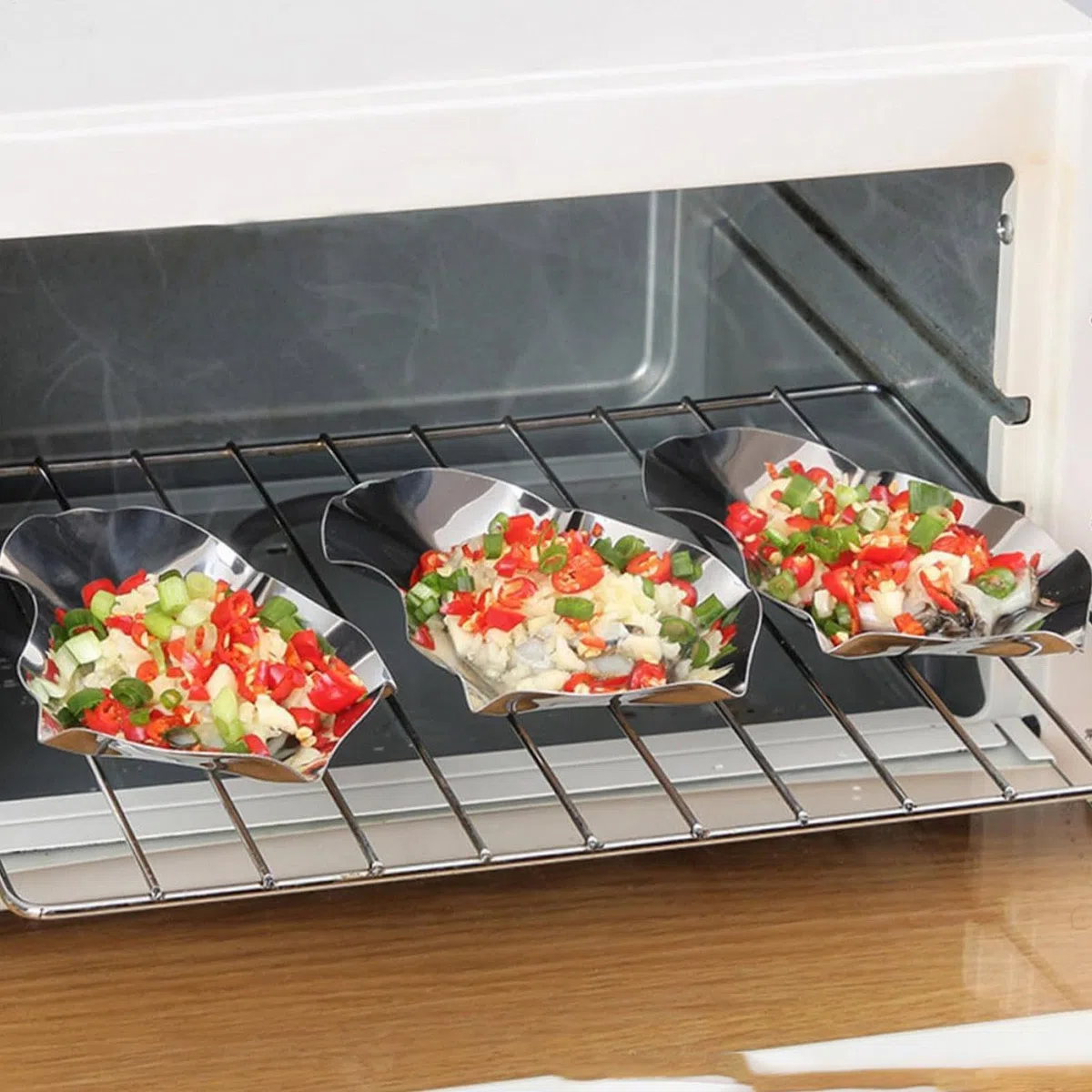 Conchas de para cocinar, bandeja de de acero inoxidable a la parrilla, plato de metal apilable para cocina, juego de 12 bandejas para servir, hacer, almejas horneadas, vieiras,