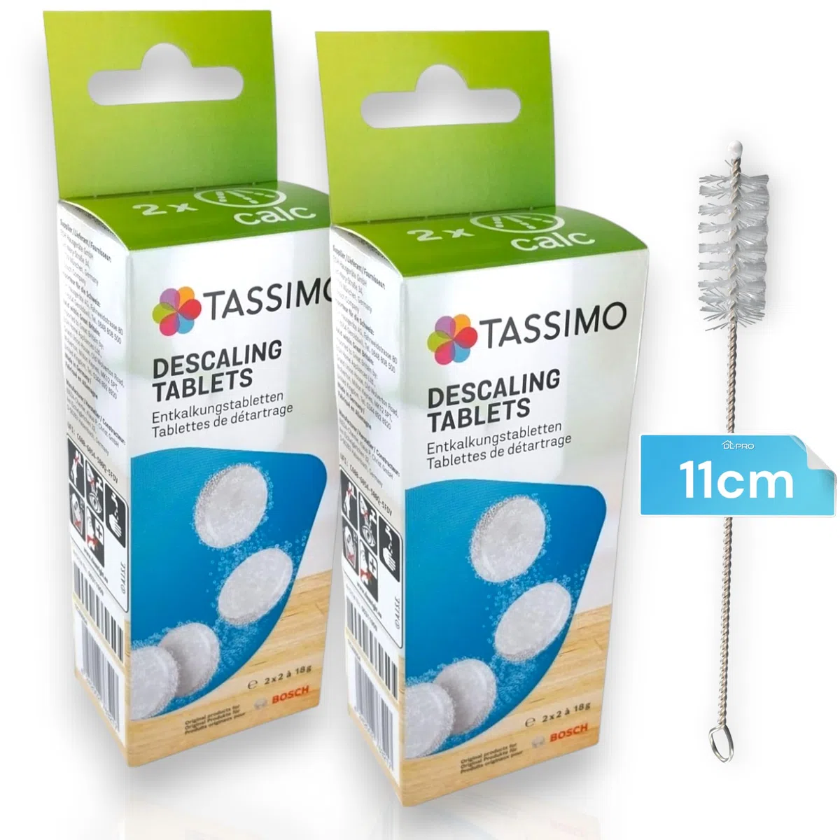 8 pastillas de descalcificación para 4 aplicaciones para cafeteras Bosch Tassimo 311909 TCZ6004 con cepillo de limpieza DL-Pro