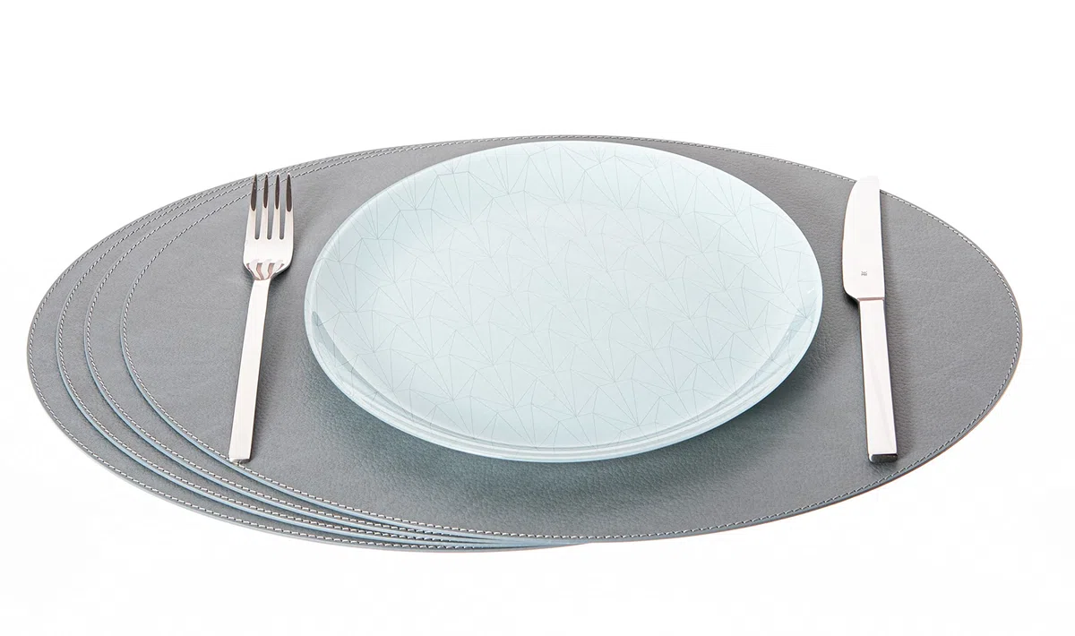 Nikalaz Manteles individuales ovalados de piel reciclada, 4 unidades, 45,7 x 33 cm (gris sucio)