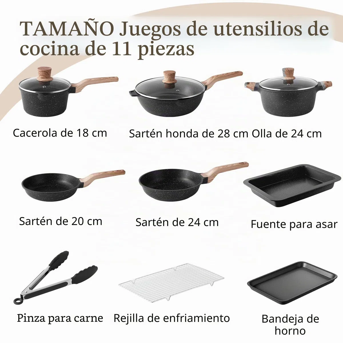 RIOVARM Inducción Juego de ollas y sartenes con Tapas Antiadherente Sartenes y ollas Granito Juegos de sartenes Sin PFOA Sartén Cazuela Sartén para asar Plato para tartas