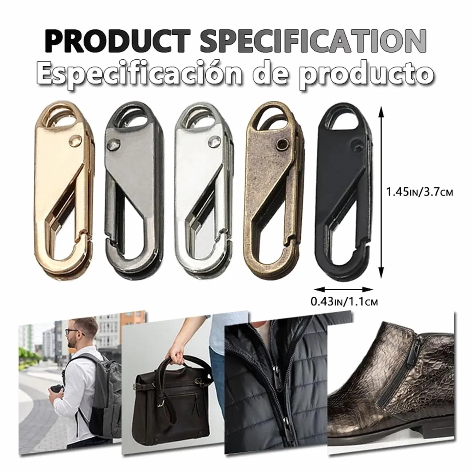 BUUV Kit de reparación de cremallera de repuesto para equipaje, mochila, ropa, pantalones, cartera (gris, 1 pieza_metal)