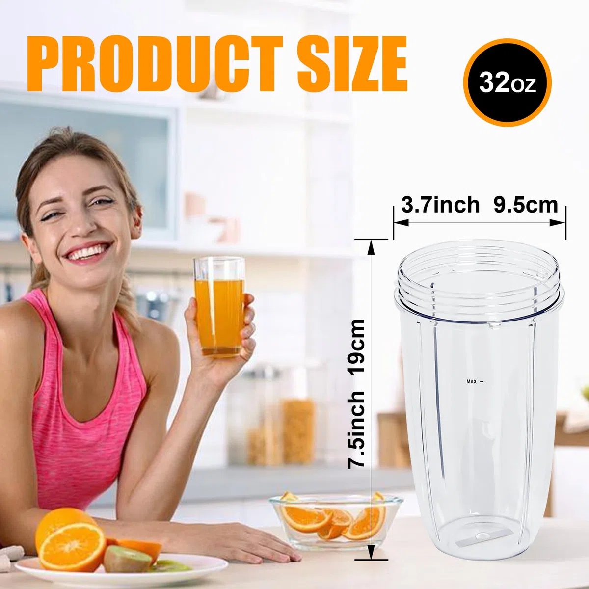 Poweka Piezas de Repuesto Compatible con Nutribullet 600W / 900W, 2 Vasos de 32oz con Tapa Abatible Compatible con Nutribullet Licuadora de Alta Velocidad