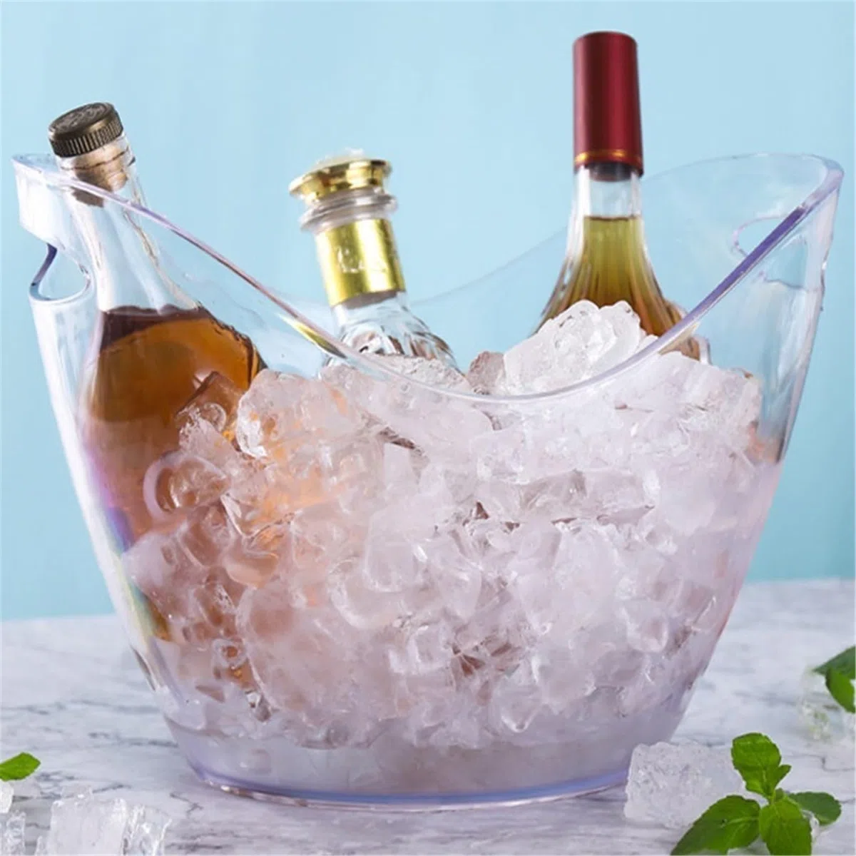 Cubitera, Cubo de Hielo Almacenamiento Ovalado acrílico 8l, bañera Multicolor for Bebidas, Botellas Vino y champán, Fiestas(Orange)
