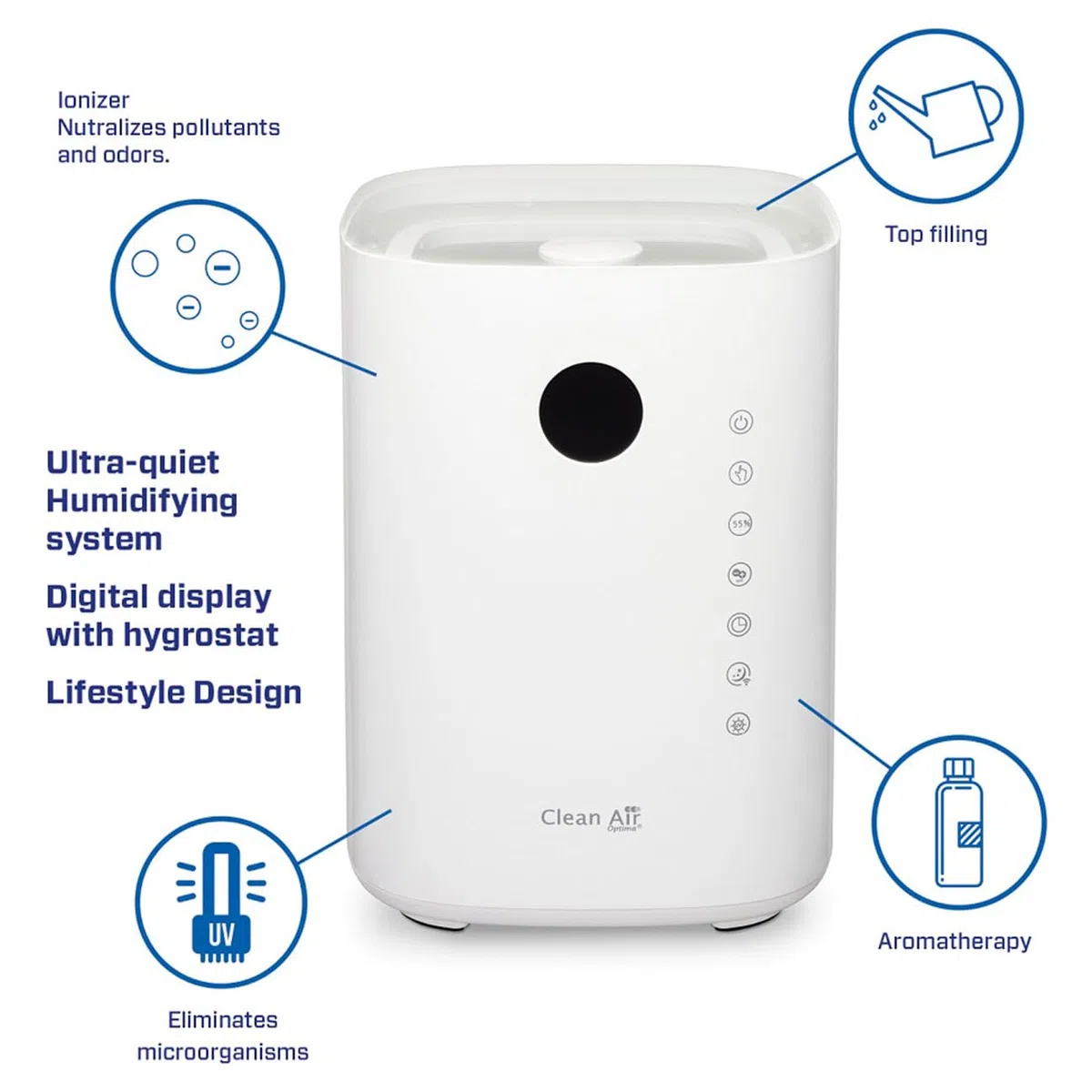 Clean Air Optima CA-604W - Humidificador de aire ultrasónico con iones