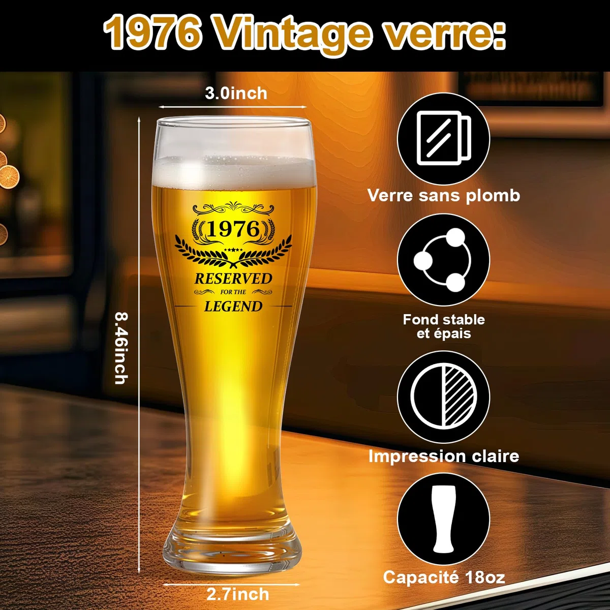 50 cumpleaños regalo para hombres 1976 Vaso de cerveza personalizado regalo de cumpleaños 18oz vaso de cerveza 50 cumpleaños hombre