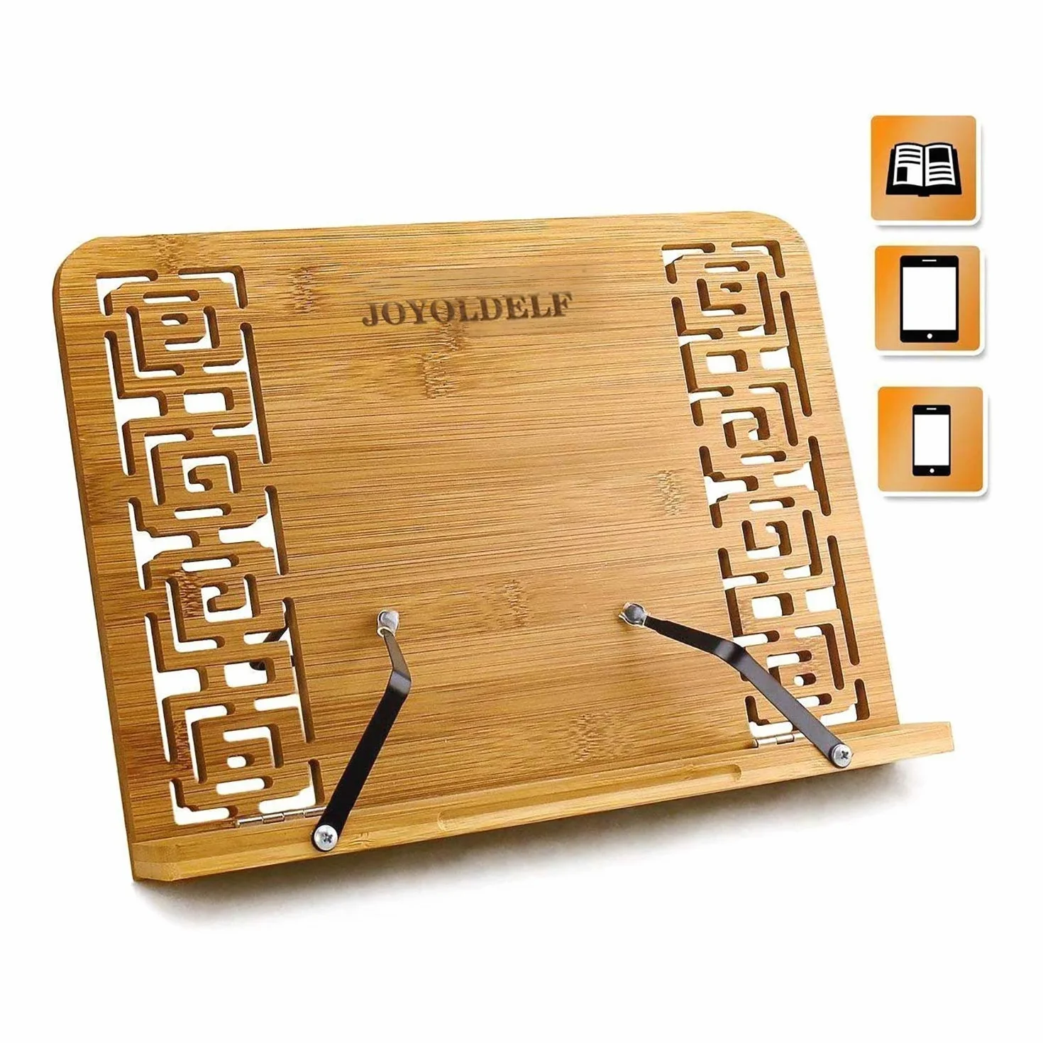 Joyoldelf Atril Libros de Cocina, Atril Estudio Lectura, Soporte Libros, Atril Para Estudiar, Apoya Libros, Book Holder, Soporte Plegable de Bambú Para Leer con 5 Alturas Ajustables, 24*33.4*4.2 cm
