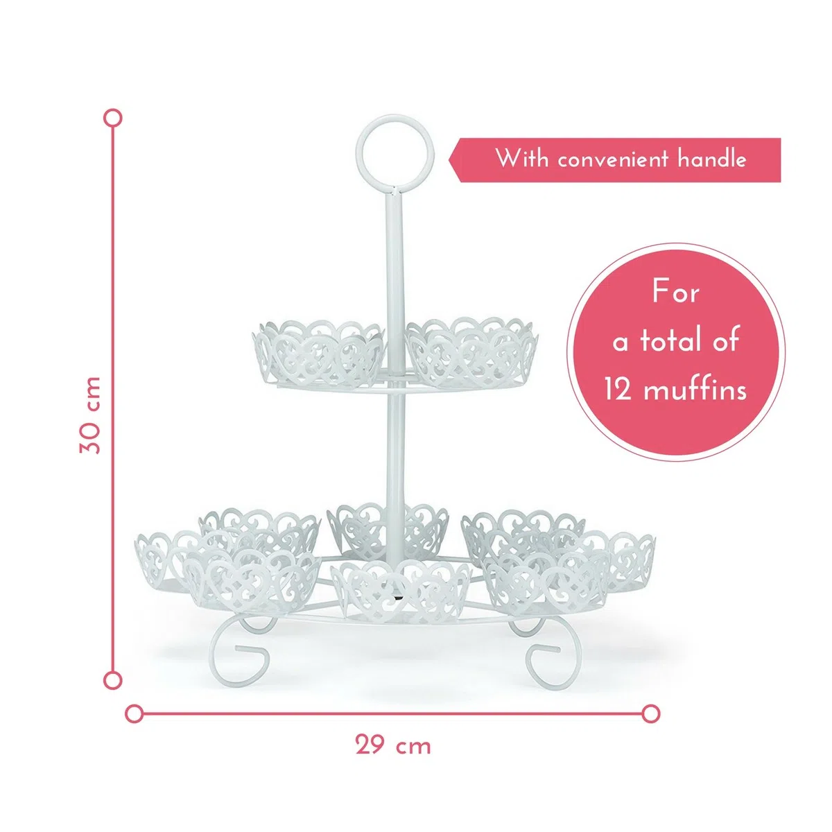 Stand Base para 12 Cupcake Muffin postres 2-Niveles | Soporte en Metal Blanco, Vintage | Ideal para Fiestas de cumpleaños de niños, Bodas, bautizos, cumpleaños, Baby Showers