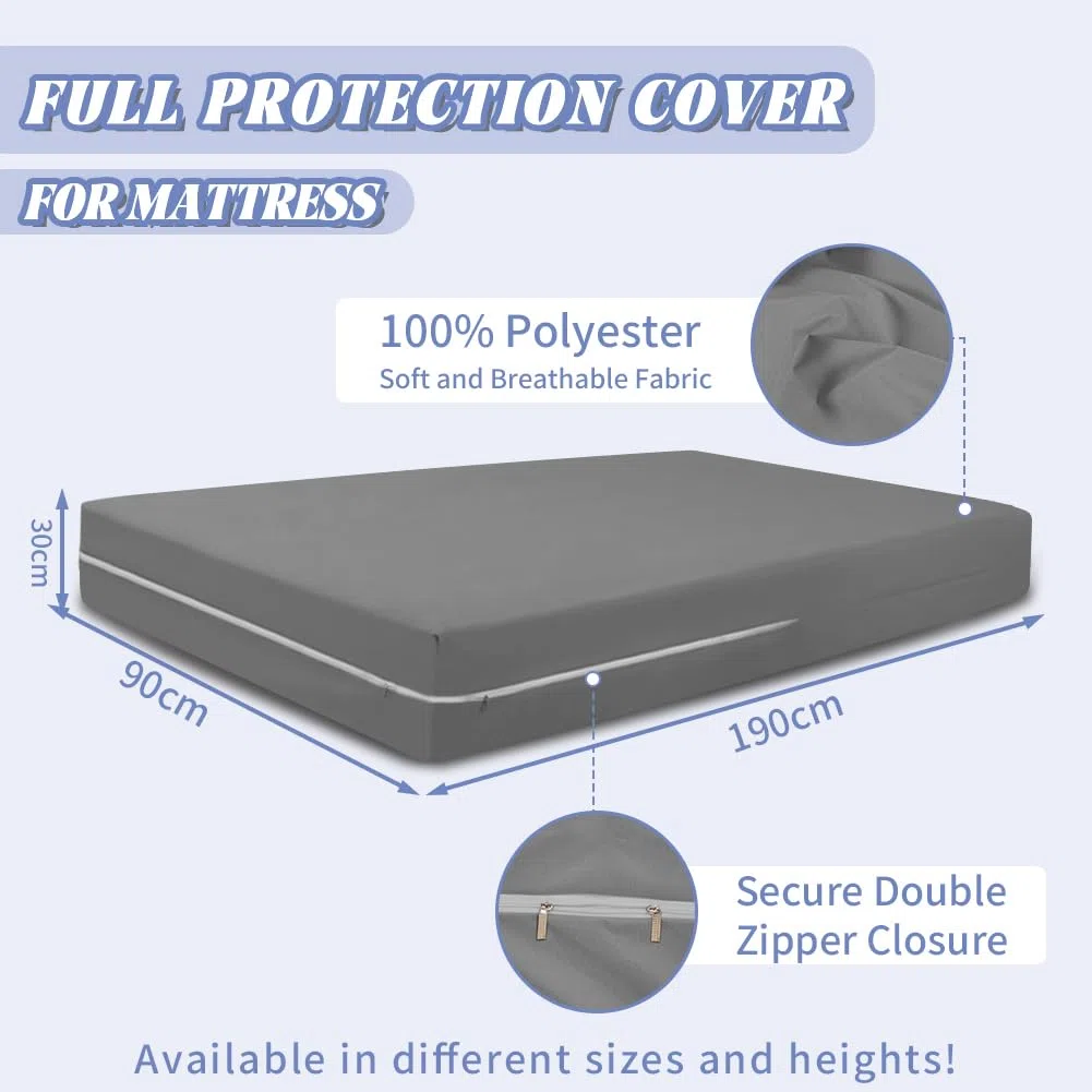 DUJUIKE Funda de colchón Impermeable, Protector de colchón con Cremallera, Impermeable, Suave, Resistente a chinches y ácaros del Polvo, hipoalergénico, Lavable a máquina (Gris, 90 x 190 x 30 cm)