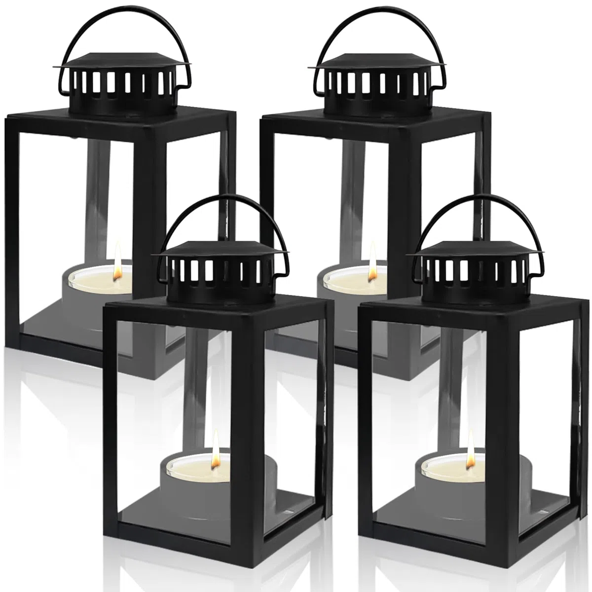 4 farolillos para exteriores, 6 x 10,1 cm, para exteriores, farolillos para velas, farolillos de jardín, farolillos de jardín para portavelas de té, farolillos pequeños de metal para mesa de café