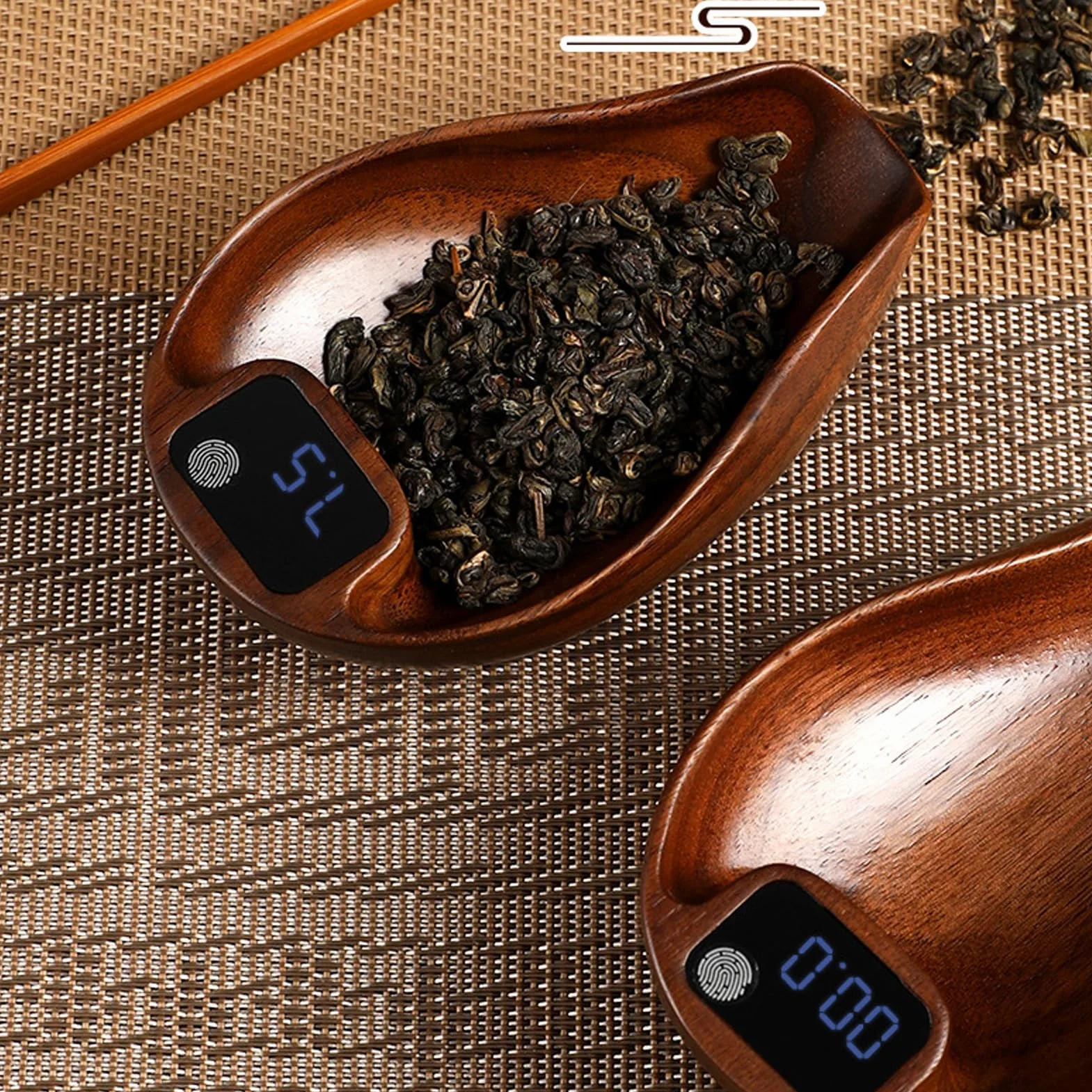 Fdit Báscula de té de Madera, Báscula de Cocina Elegante Recargable Color Nogal Digital Coffee Steelyard para Verter sobre café y Hornear