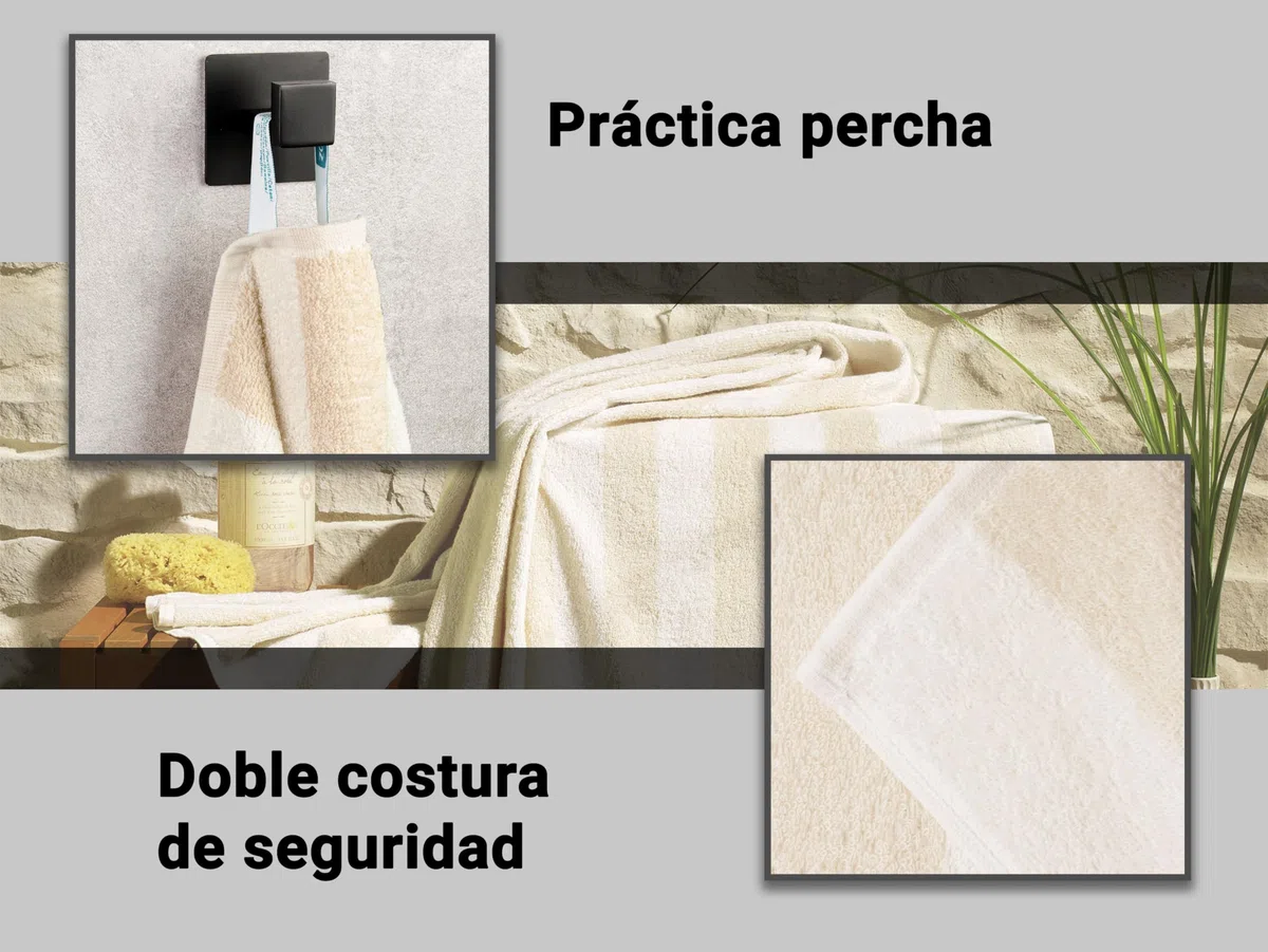 ZOLLNER 2 Toallas de baño de Rizo 100% algodón, 75x140 cm, a Rayas Beige