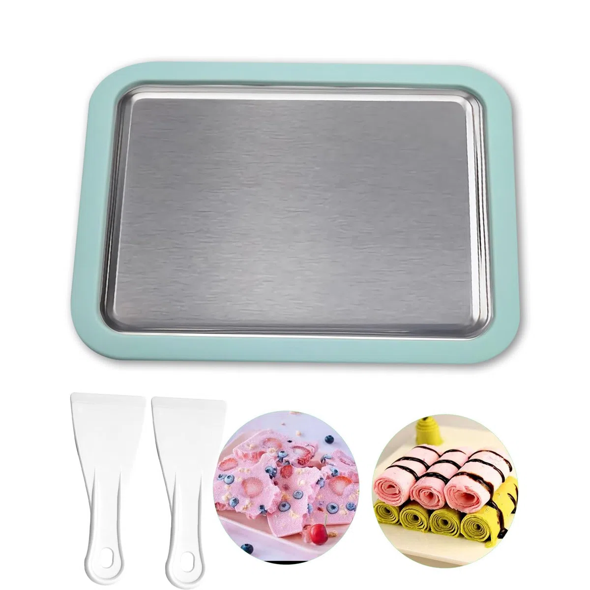 Máquina de rodillos de helado XL instantánea con 2 espátulas, máquina de helado enrollada para sorbete, yogur congelado, helado, helado, máquina casera para hacer yogur congelado para niños, hogar y