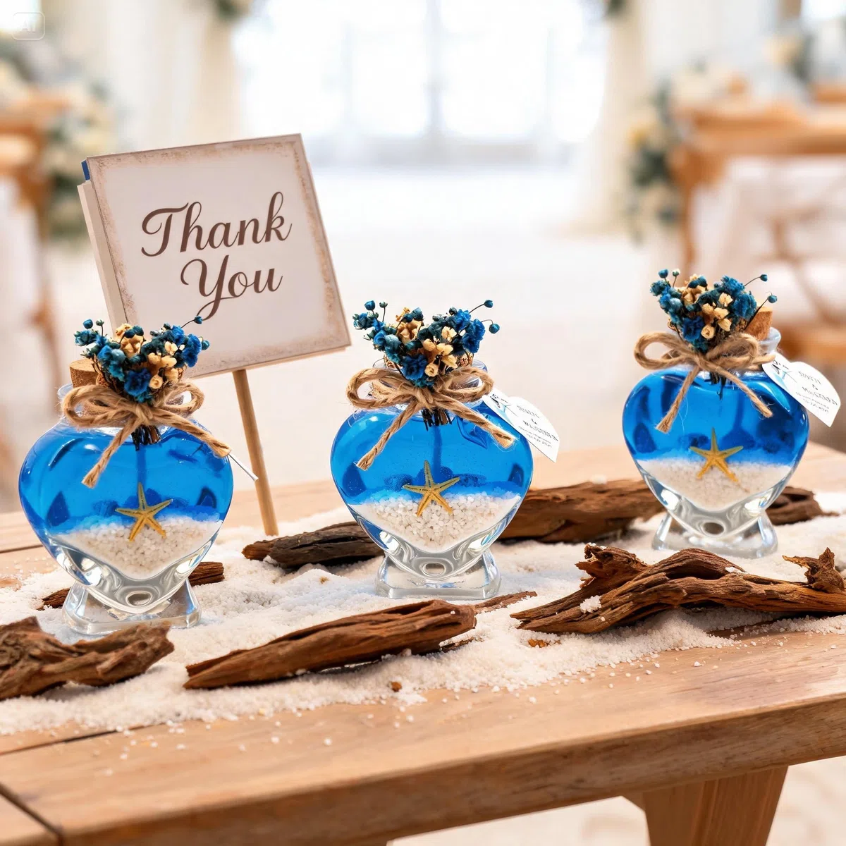 Detalle de Boda para Invitados Juego a Granel de Velas de Cristal con Forma de Corazón (Gel Azul Arena Blanca, Juego de 20)