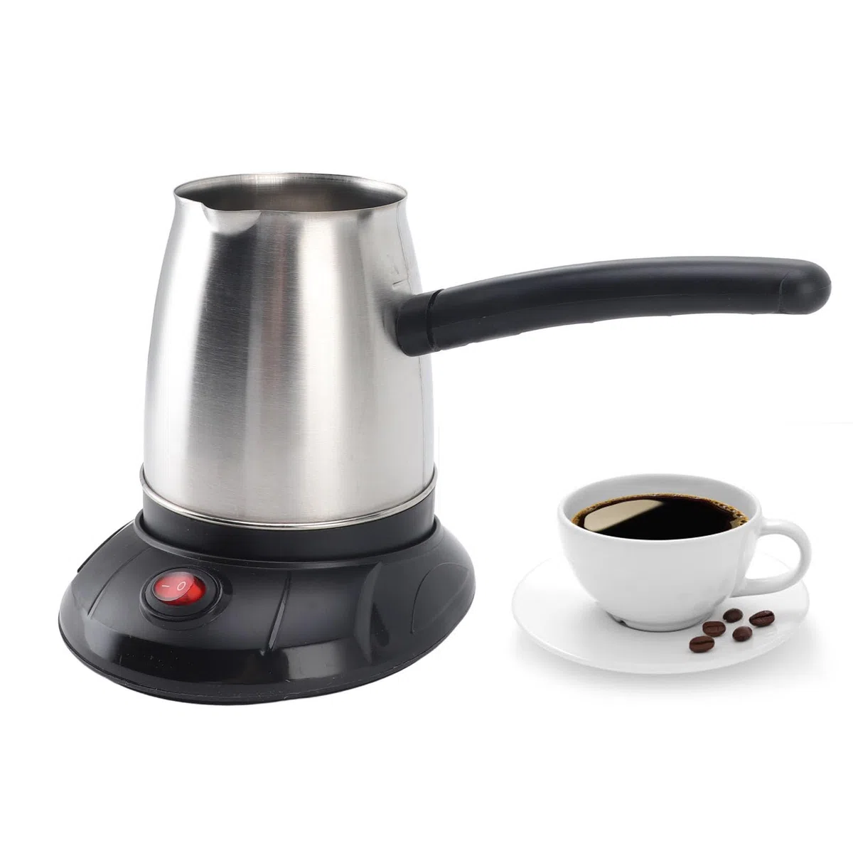 Cafetera Turca Eléctrica de Acero Inoxidable, 600W, 500ML, con Grande Extraíble para Uso Familiar, Enchufe Europeo de 220V