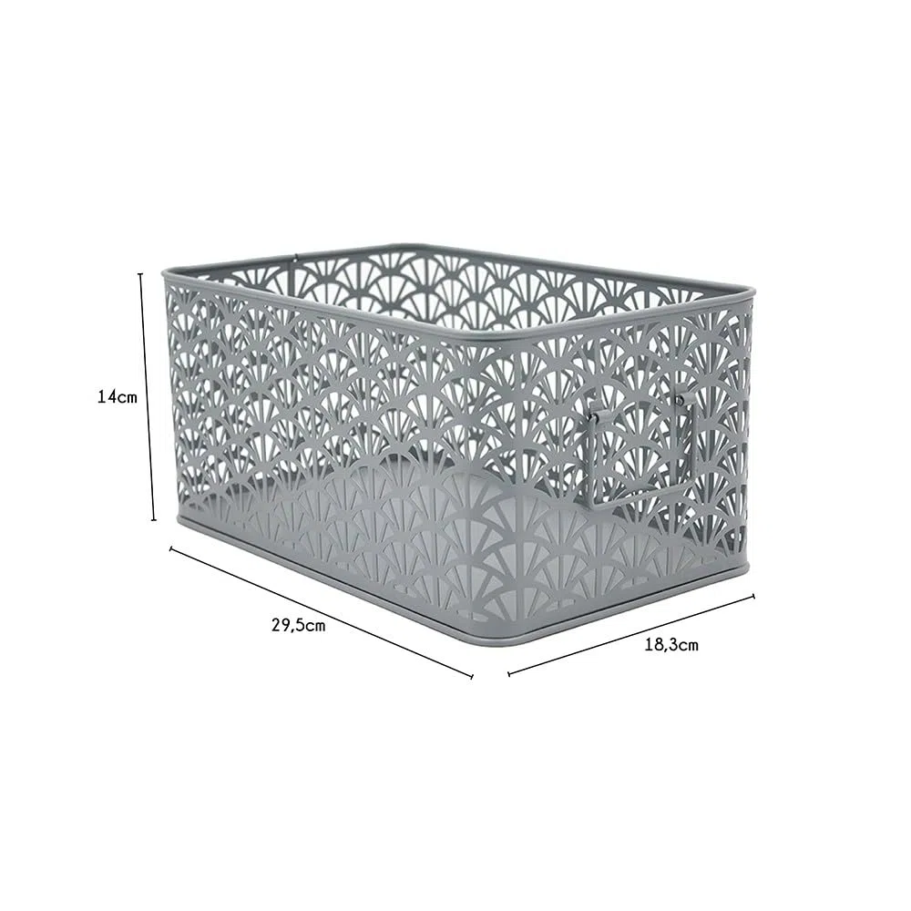 Box and beyond – Juego de 3 cestas de almacenamiento – metal verde – con asas – calado – almacenamiento, decoración, dormitorio, sala de estar, oficina, estilo elegante y elegante