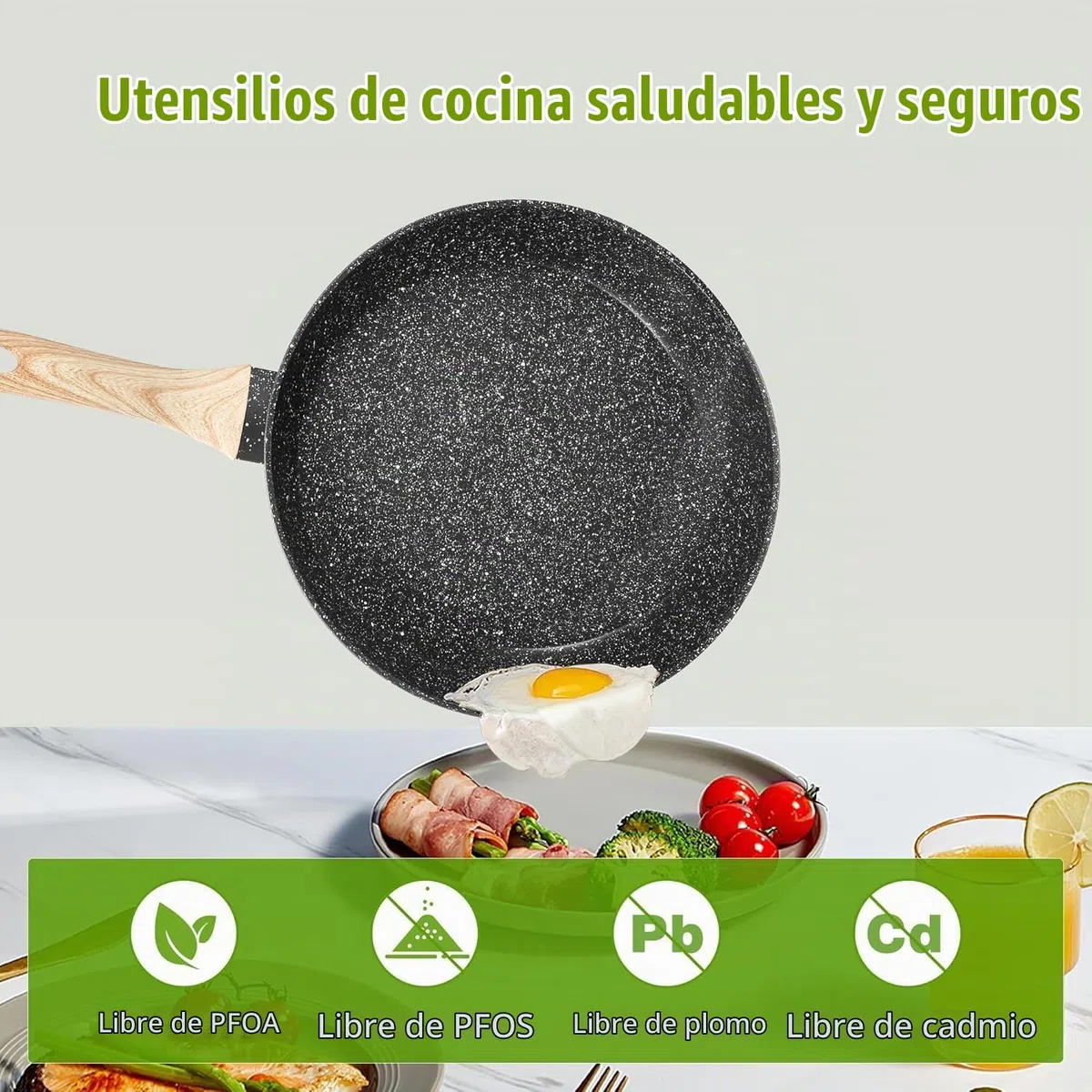Batería de Cocina Antiadherente de 19 Piezas, Juego de Ollas y Sartenes de Inducción en Granito Negro, No Tóxico, Apta para Todas las Cocinas, Sin PFOA, PTFE, PFAS ni PFOS
