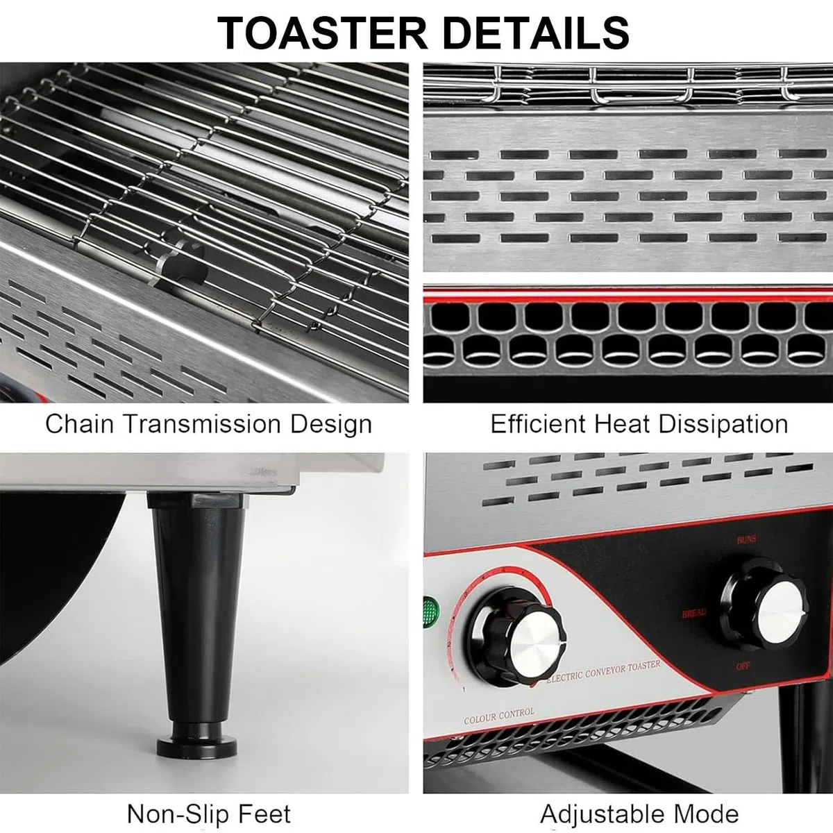 Tostadora Comercial De Cinta Transportadora, 150/300/450 Rebanadas/Hora, Tostador de Cinta Doble,para Restaurantes, con 7 Niveles De Tostado, para cruasán de Bagel 150