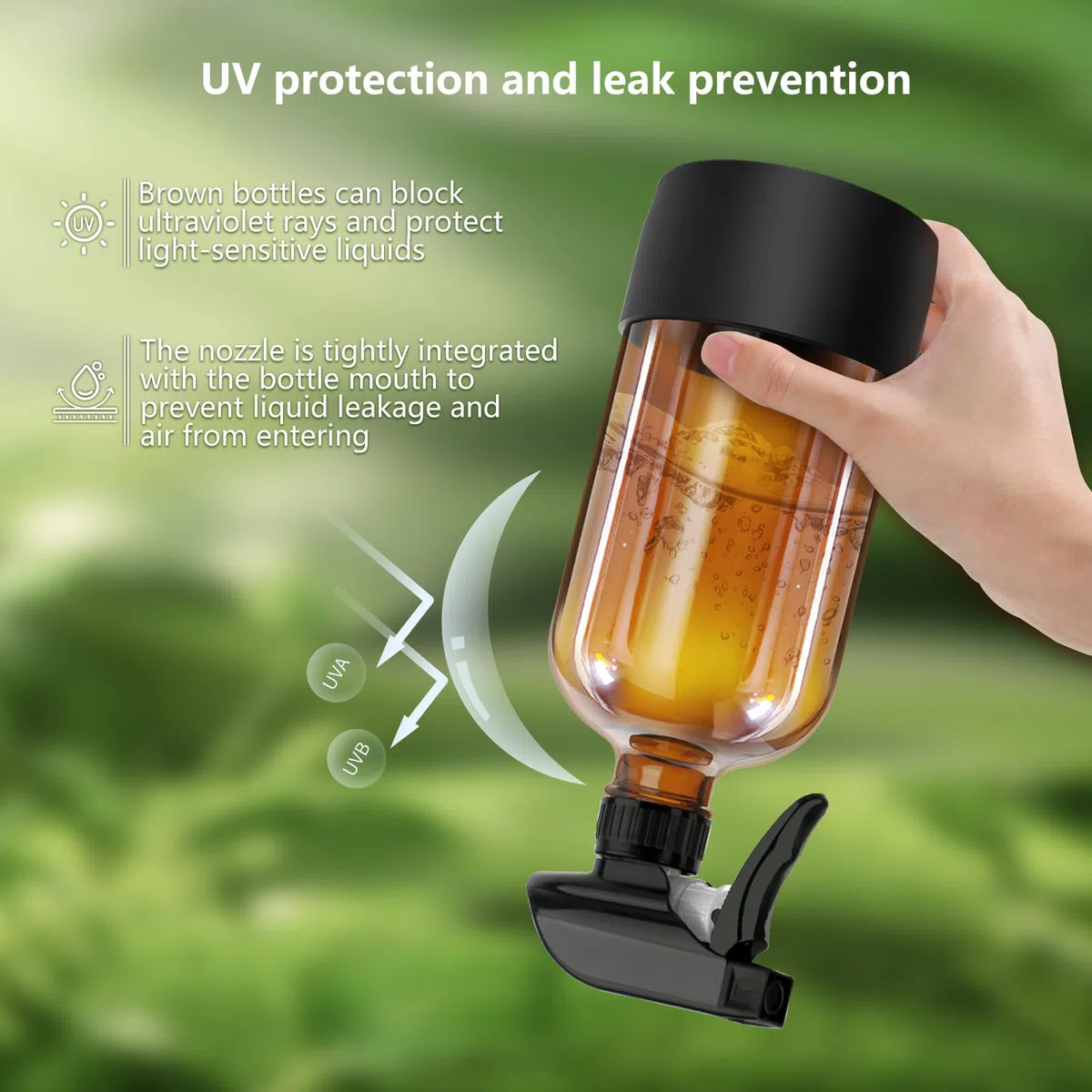 3 botellas de vidrio de 500 ml, botella de spray de agua vacía ámbar para plantas de cabello, aceites esenciales, ajustes de flujo de pulverización recargables con pulverizador de gatillo