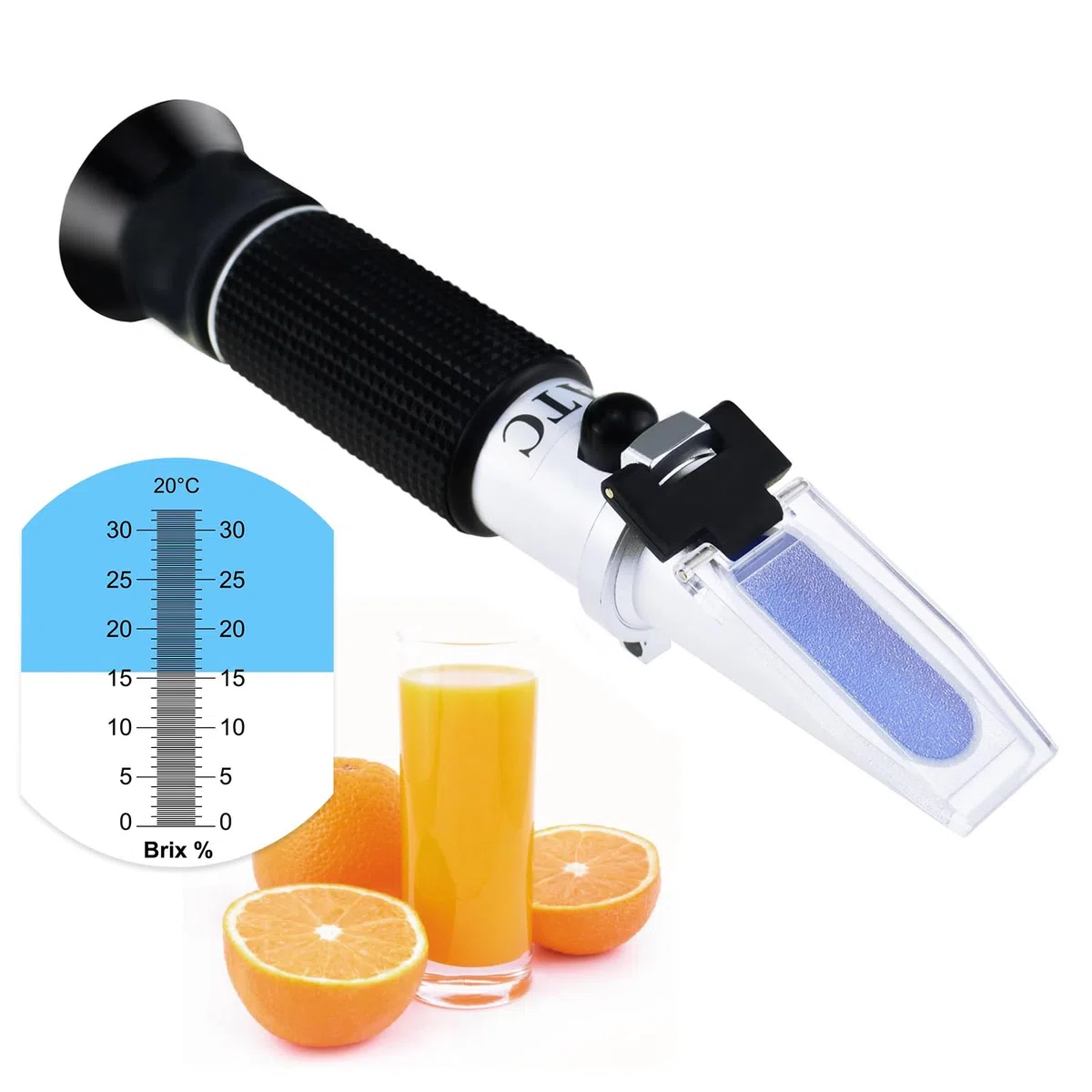 Refractómetro Brix con ATC, Rango 0-32%, Medidor de Brix para Contenido de Azúcar 0,2% de División, Portátil para Verificar Madurez en Jugo, Bebidas, Brandy, Cerveza.