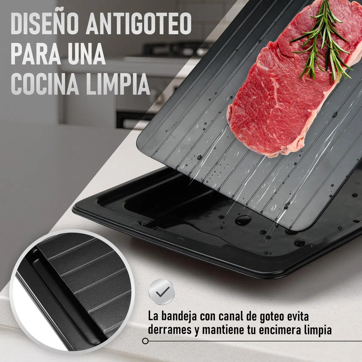 Tabla Descongelación Rápida Alimentos - Placa de Aluminio 35,5X20,5X0,2cm con Cepillo Silicona y Pincel - Bandeja Reutilizable y Profesional para Carne Pescado Pollo - Cocina Higiénica | Three Stars
