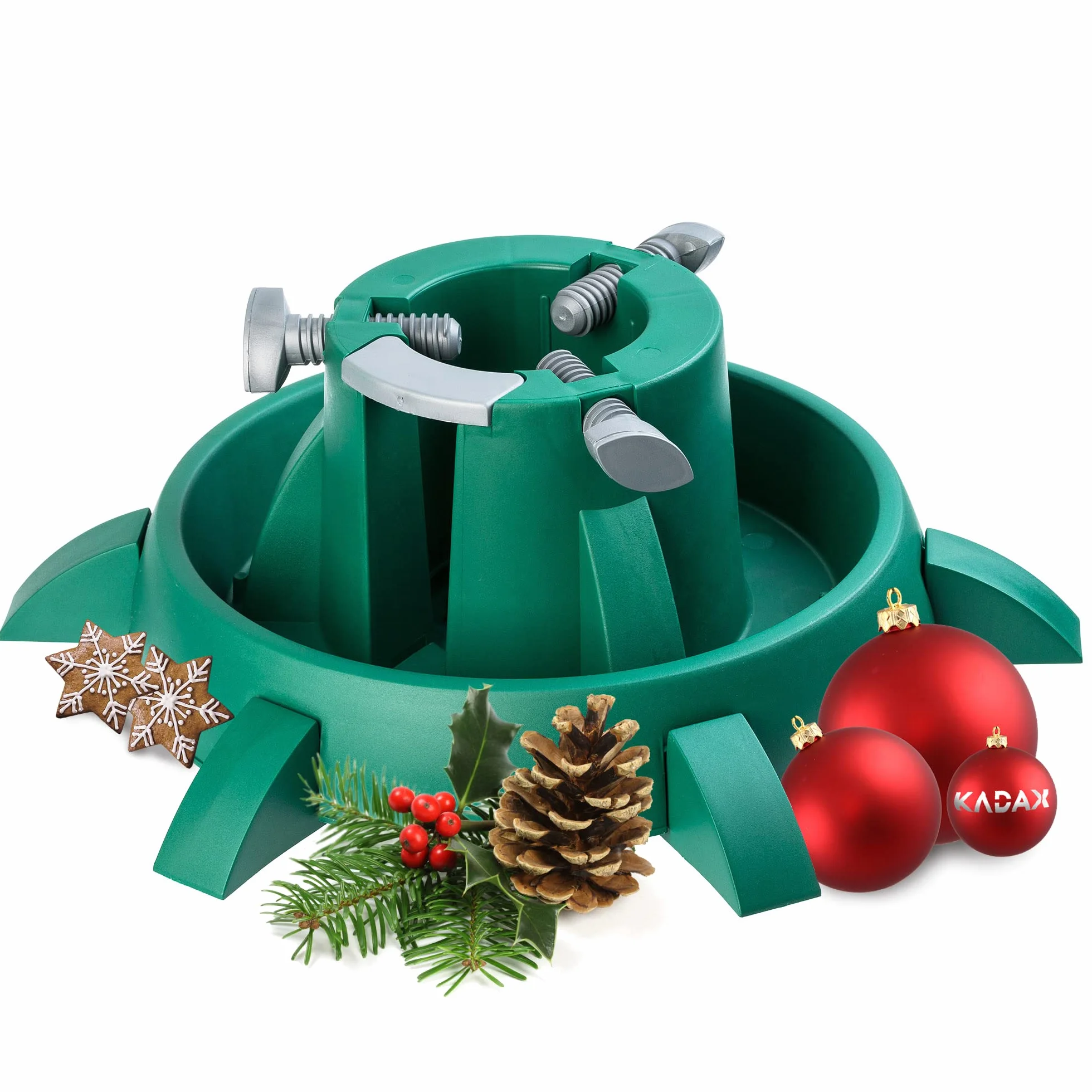 KADAX - Soporte para árbol de Navidad con depósito de Agua, diseño Moderno de plástico Resistente para árboles, Varios tamaños, Estable y Verde (Altura del árbol hasta 3 m)