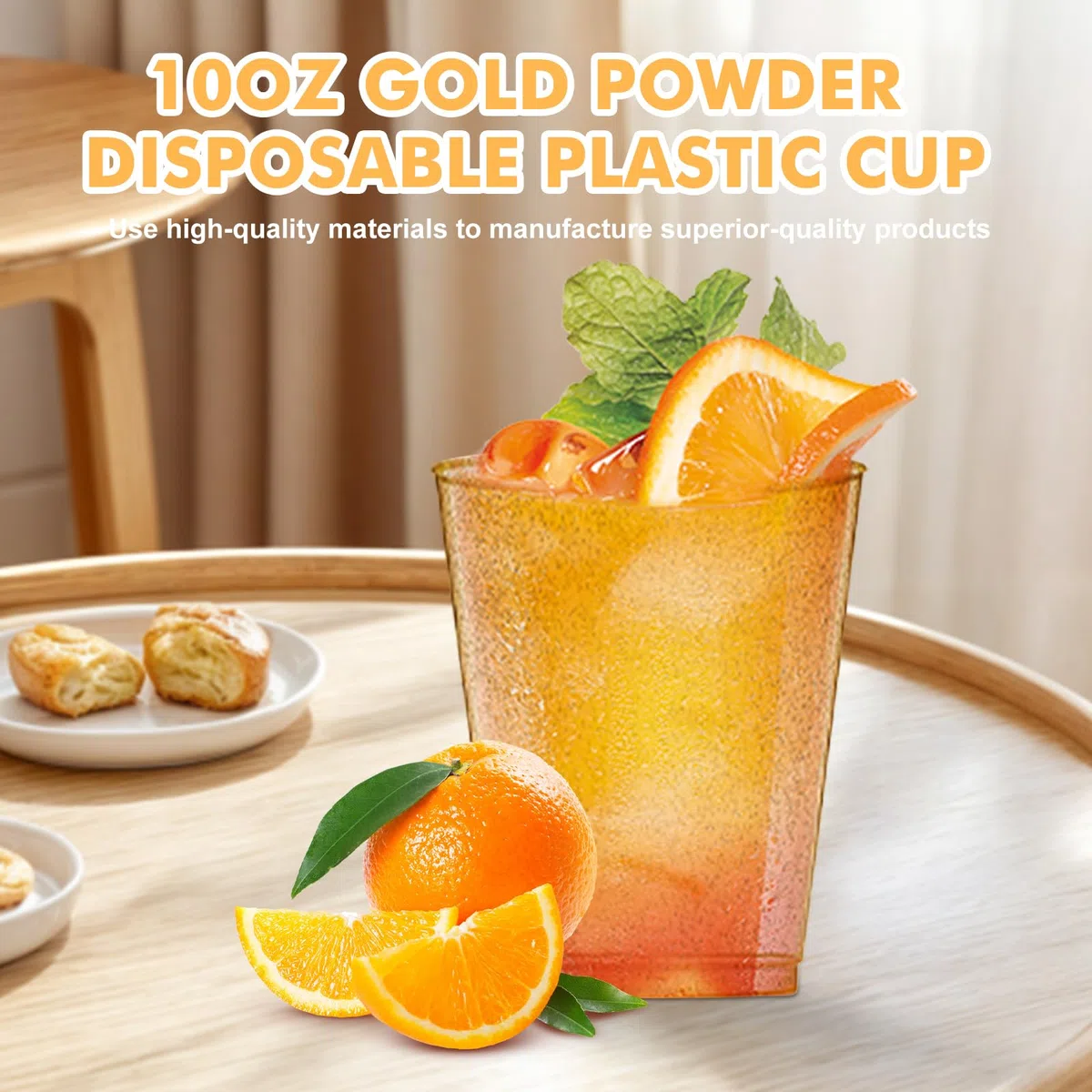 50 vasos de plástico de 300 ml, con purpurina dorada, reutilizables, para bodas, cumpleaños, cócteles, postres