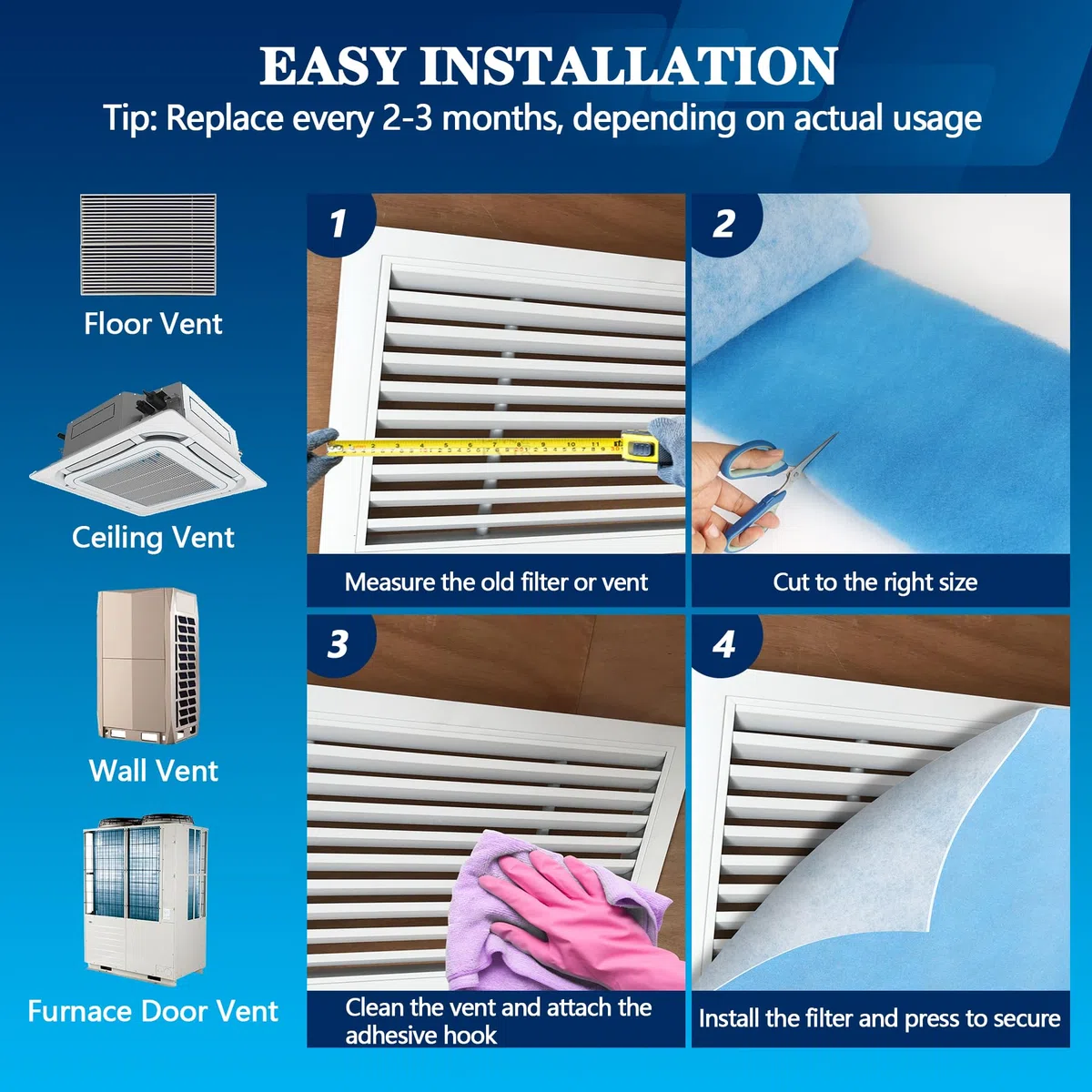 MERV - 8 filtros de ventilación de aire, 20 x 90 pulgadas, cortados para adaptarse al material del filtro de aire (más de 80 filtros), filtro electrostático de triple ventilación para suelo, techo