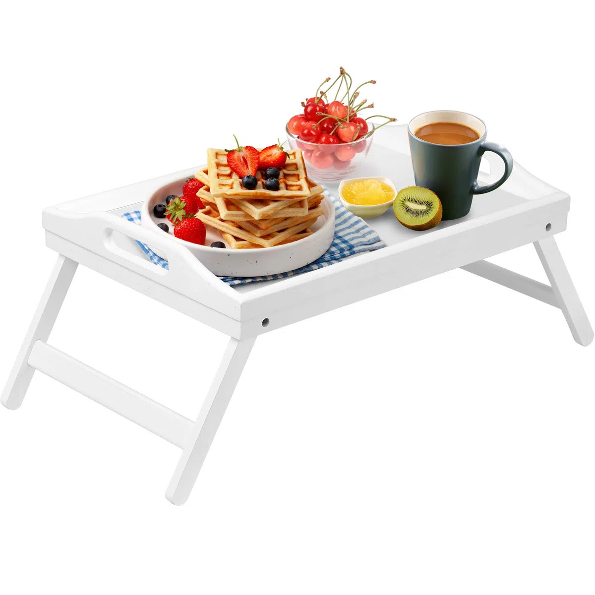 Bandeja de Cama, Mesa, Patas Plegables con Asas, Bandeja de Comida para el Desayuno para Comer en el sofá, Dibujar, Platos, Bandeja de bambú para Servir en el Regazo, Bandeja para Aperitivos