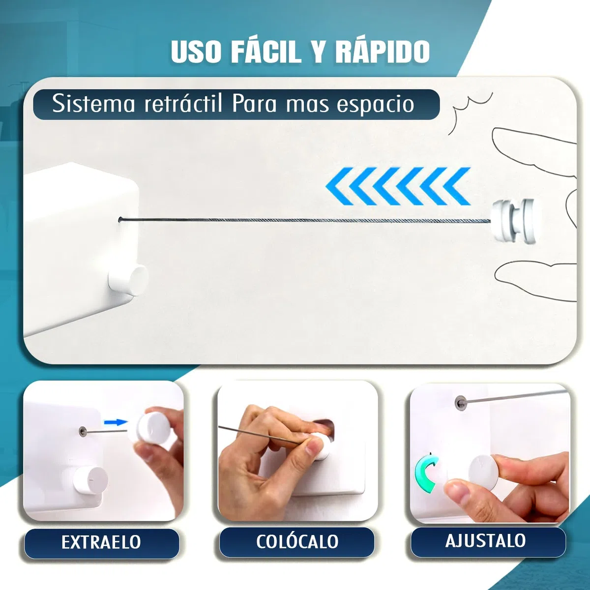 Super Tendedero Retractil Pared | 2 Cuerdas Acero Resistente 5.2m Cada una | Aluminio y PVC Premium | Soporta 25 kg, Tendedero Extensible Pared, 24 Pinzas y Accesorios | Blanco Minimalista