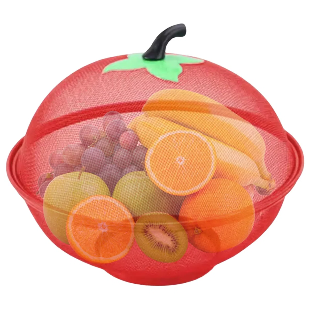 Frutero con tapa de 11.0 in, cesta de frutas de malla de alambre de metal con fondo elevado, elegante cesta funcional para alimentos para cocina, color rojo