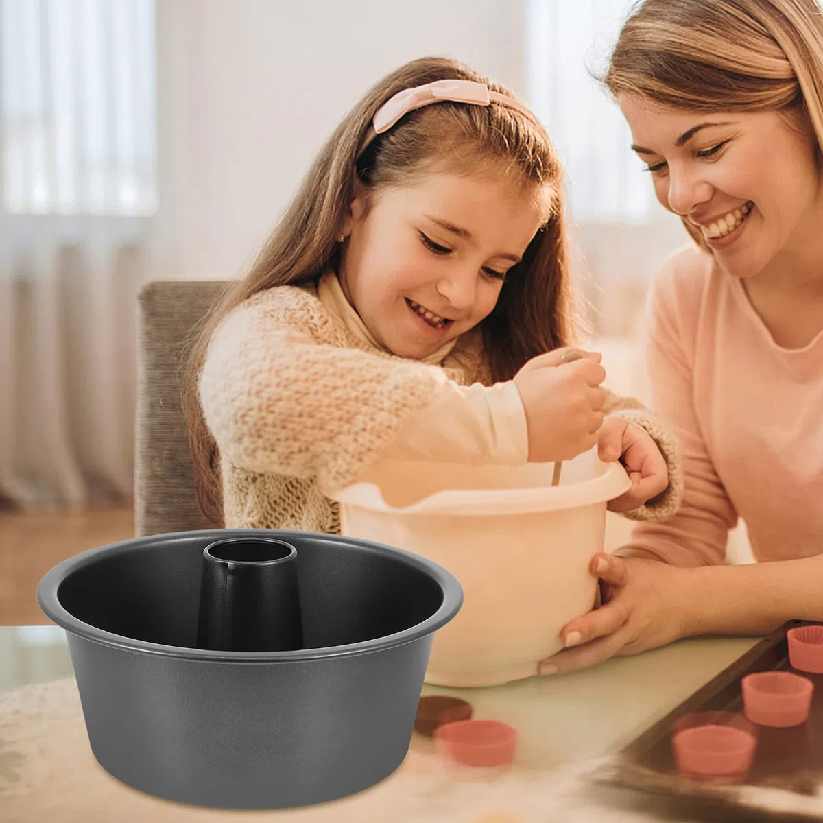OQHAIR Angel Food Cake Pan Tubo de Gasa Pan Molde para Hornear Molde para Pasteles con Parte Inferior Suelta extraíble Utensilios para Hornear antiadherentes Herramienta para Hornear de c