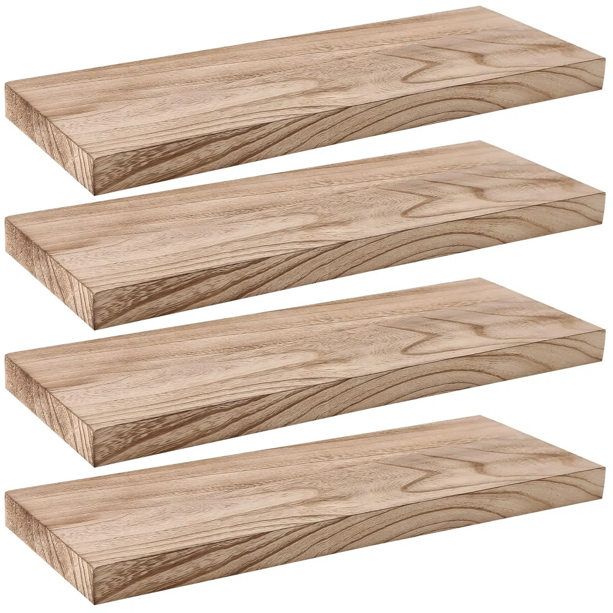 4 Piezas Estanteria Pared, Estante de Pared de Madera de 40 cm, Estante Colgante Paulownia, Estante Flotante, Apto para Salón, Cocina, Baño (Marrón Claro)